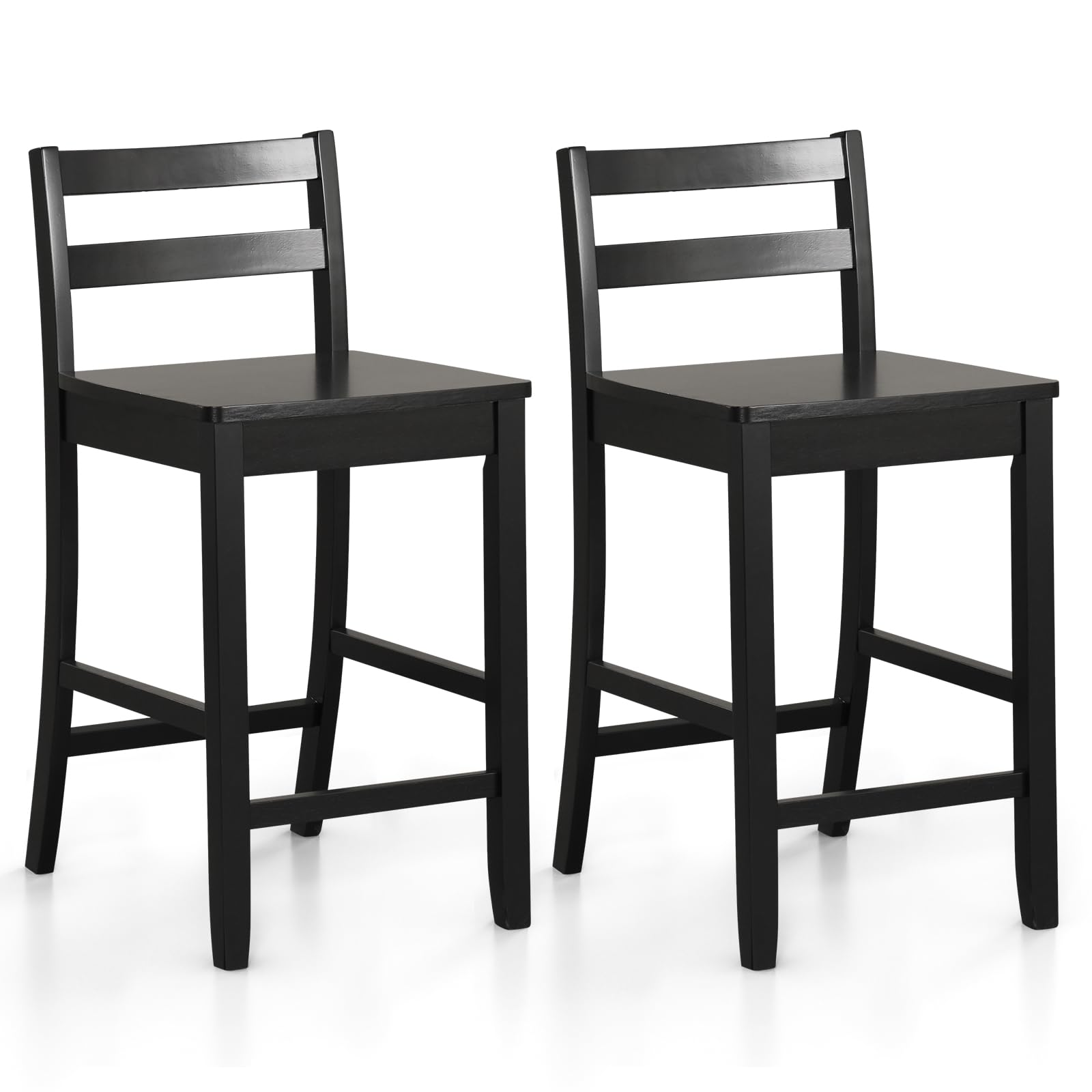 KOMFOTT Wooden Bar Stools Set of 2/4, 24-Inch Counter Height Stools with Ergonomic Backrest & Footrest