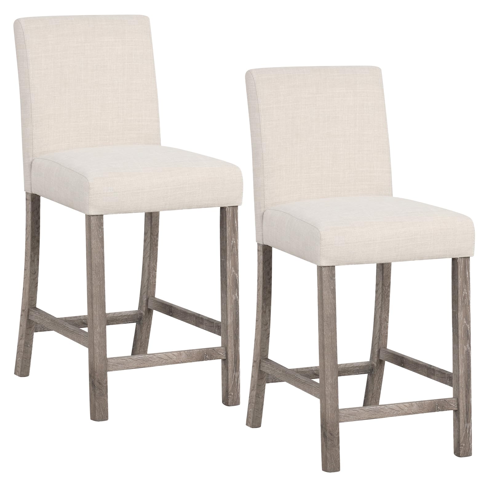 KOMFOTT Upholstered Counter Height Stools Set of 2, Bar Stools w/Ergonomic Backrest, Solid Wood Frame