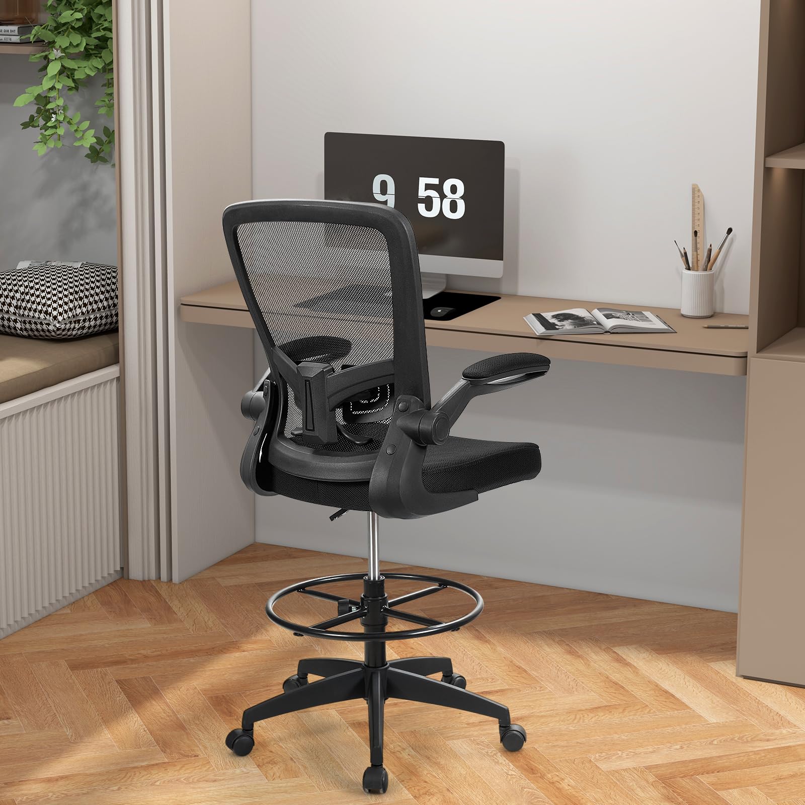 KOMFOTT Drafting Chair, Ergonomic Tall Office Chair with Adjustable Lumbar Support & Footrest Ring