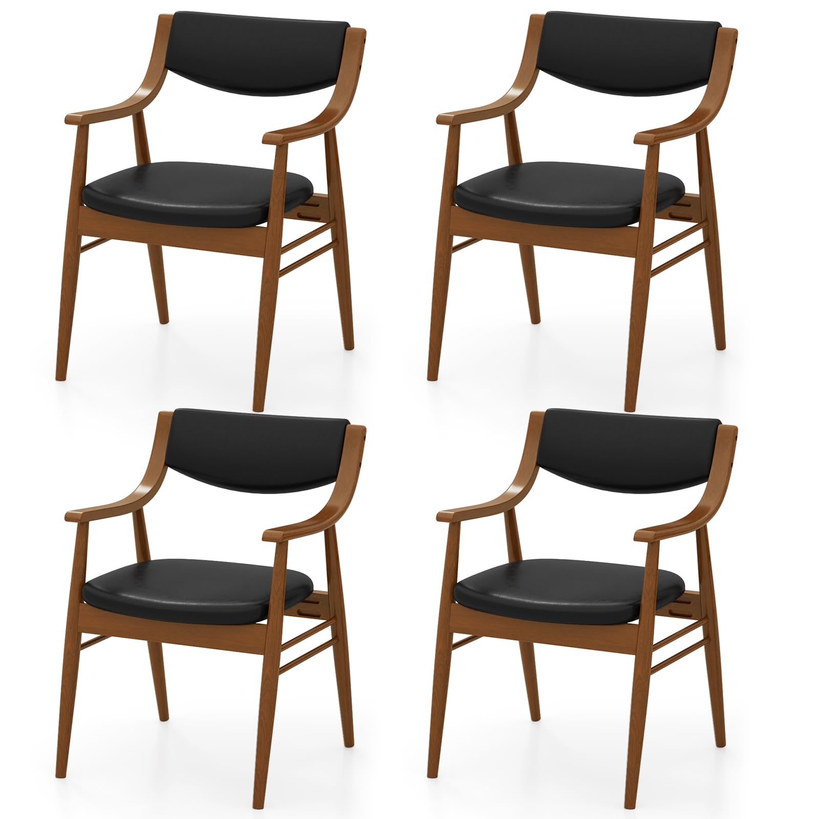 KOMFOTT Wooden Dining Chairs Set of 2/4, PU Leather Upholstered Kitchen Chairs w/Padded Seat & Back, Rubber Wood Frame