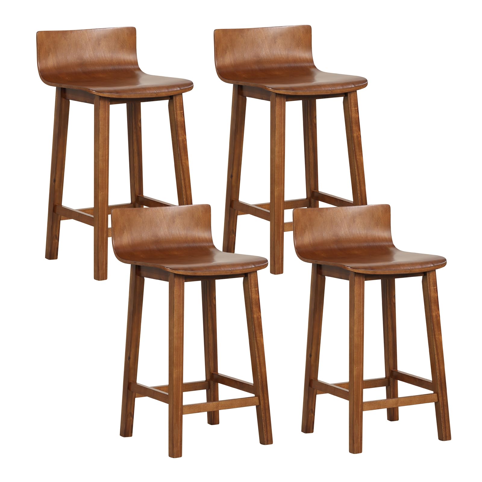 KOMFOTT 24.5" Bar Stools Set of 2/4, Counter Height Bar Stools w/Low Back & Footrest