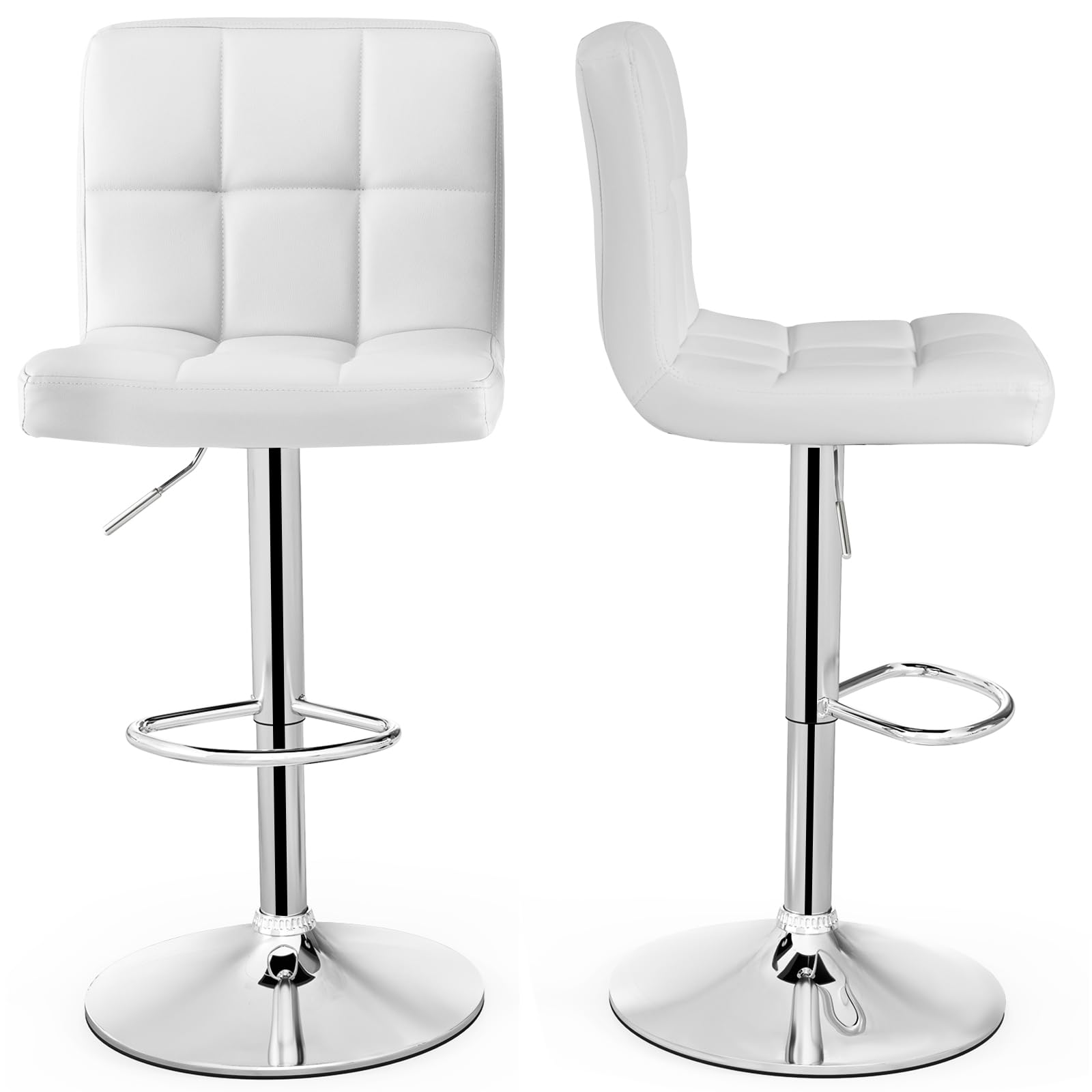 KOMFOTT Bar Stools Set of 1/2/4, Modern PU Leather Height Adjustable Barstools with Back, Footrest, Metal Base