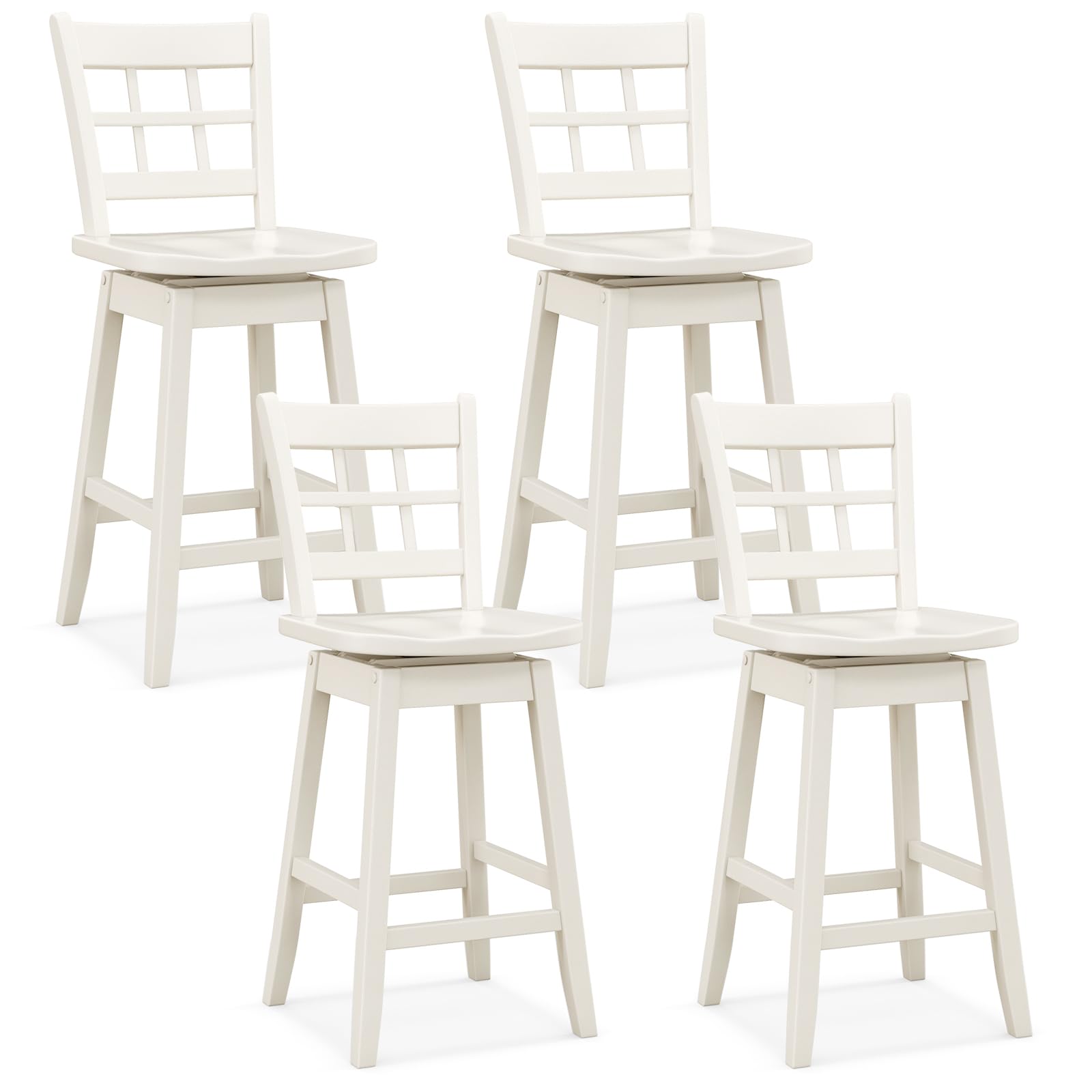 KOMFOTT 24.5" Bar Stools Set of 2/4, Farmhouse Swivel Barstools with 6-Grid Hollow Back & Ergonomic Contoured Seat, Footrest