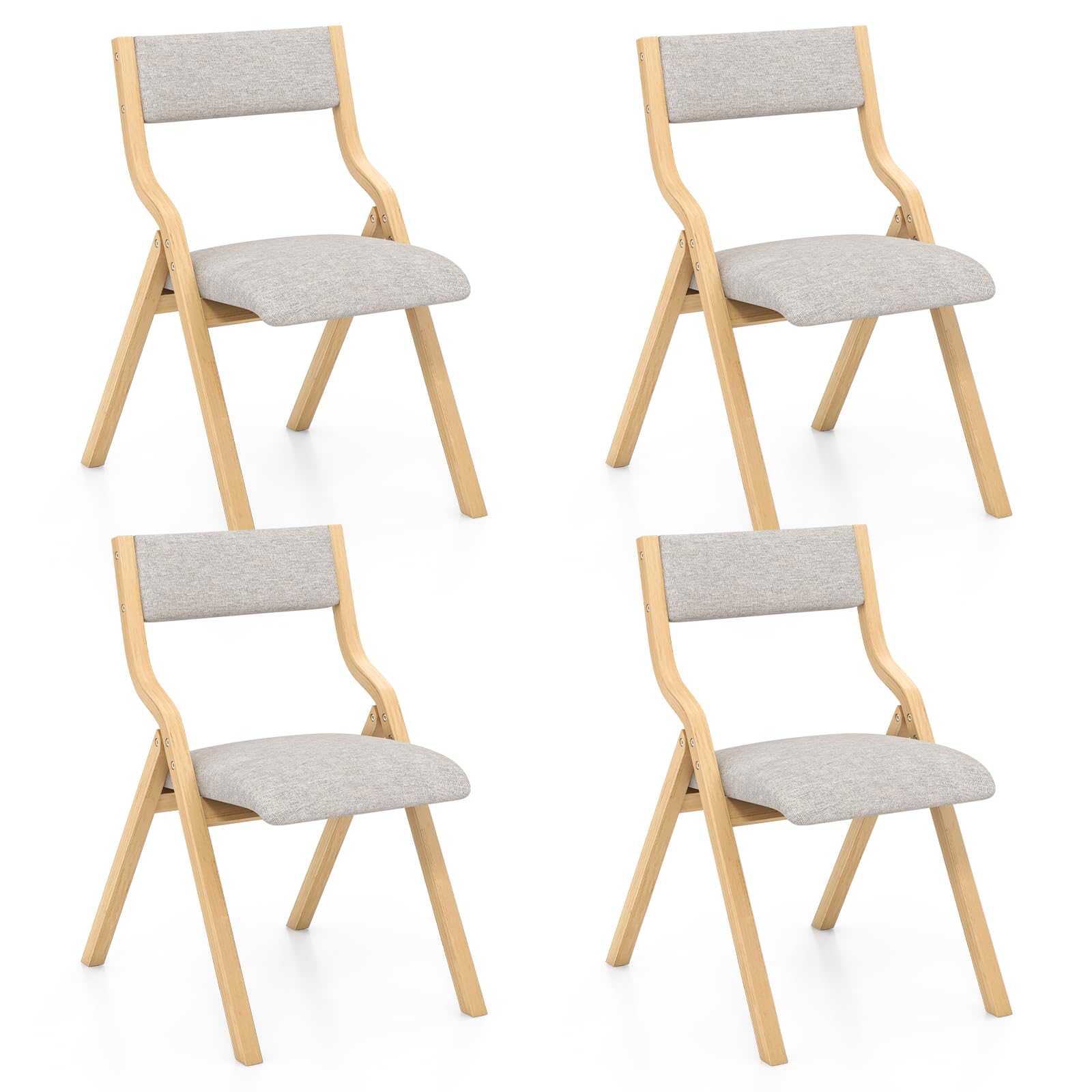 KOMFOTT Folding Dining Chairs Set of 2/4 with Linen Padded Seats