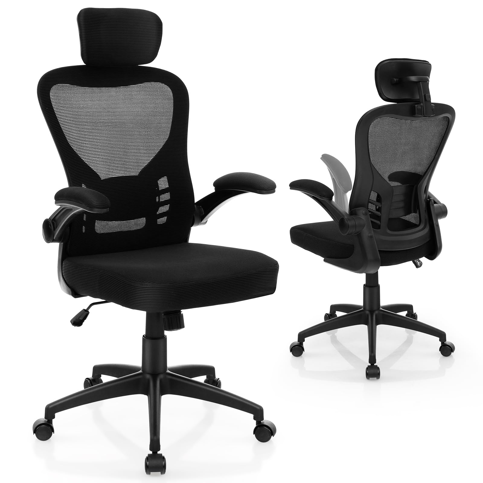 KOMFOTT Ergonomic Mesh Office Chair, Home Office Desk Chair with Adjustable Headrest and Lumbar Support