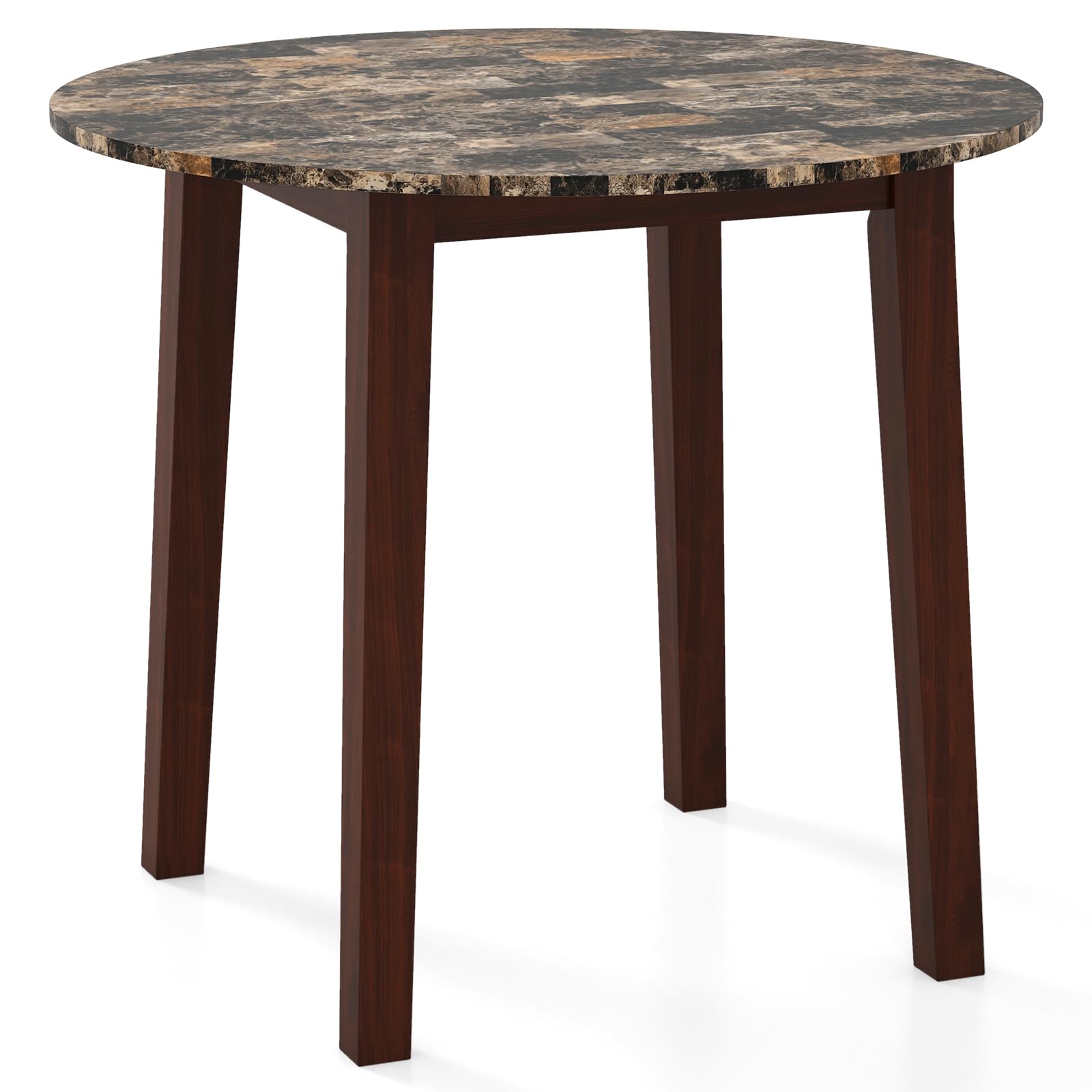 KOMFOTT 35” Round Dining Table - Kitchen Table with Rubber Wood Legs, Marble-Textured Veneer Tabletop