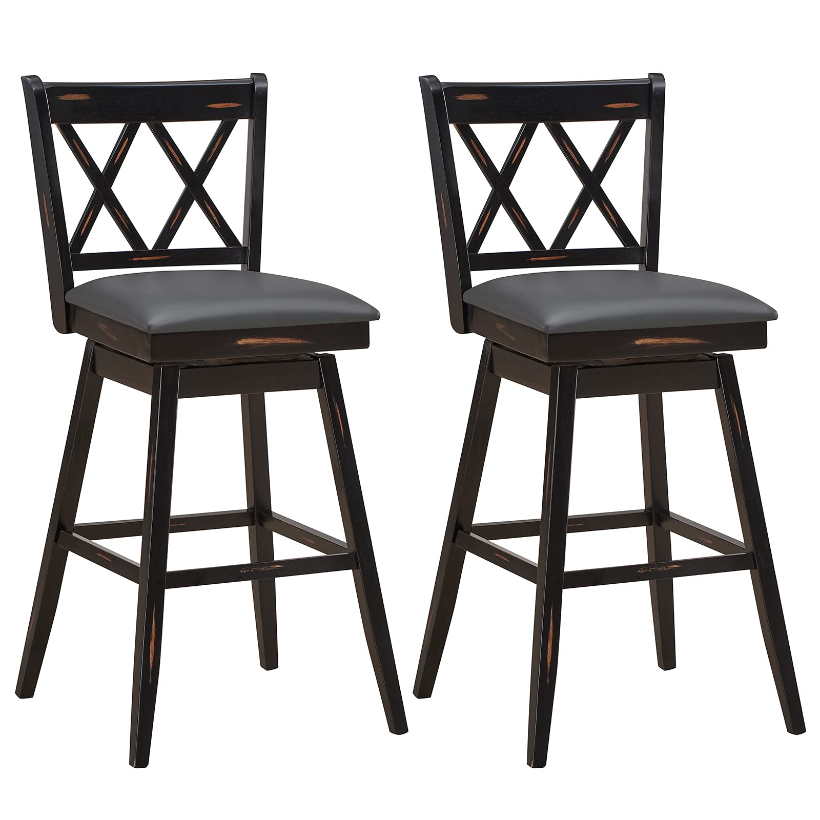 KOMFOTT Bar Stool Set of 2/4, 360 °Swivel Bar Stool with Foot Rest Upholstered Cushion & Ergonomic Backrest