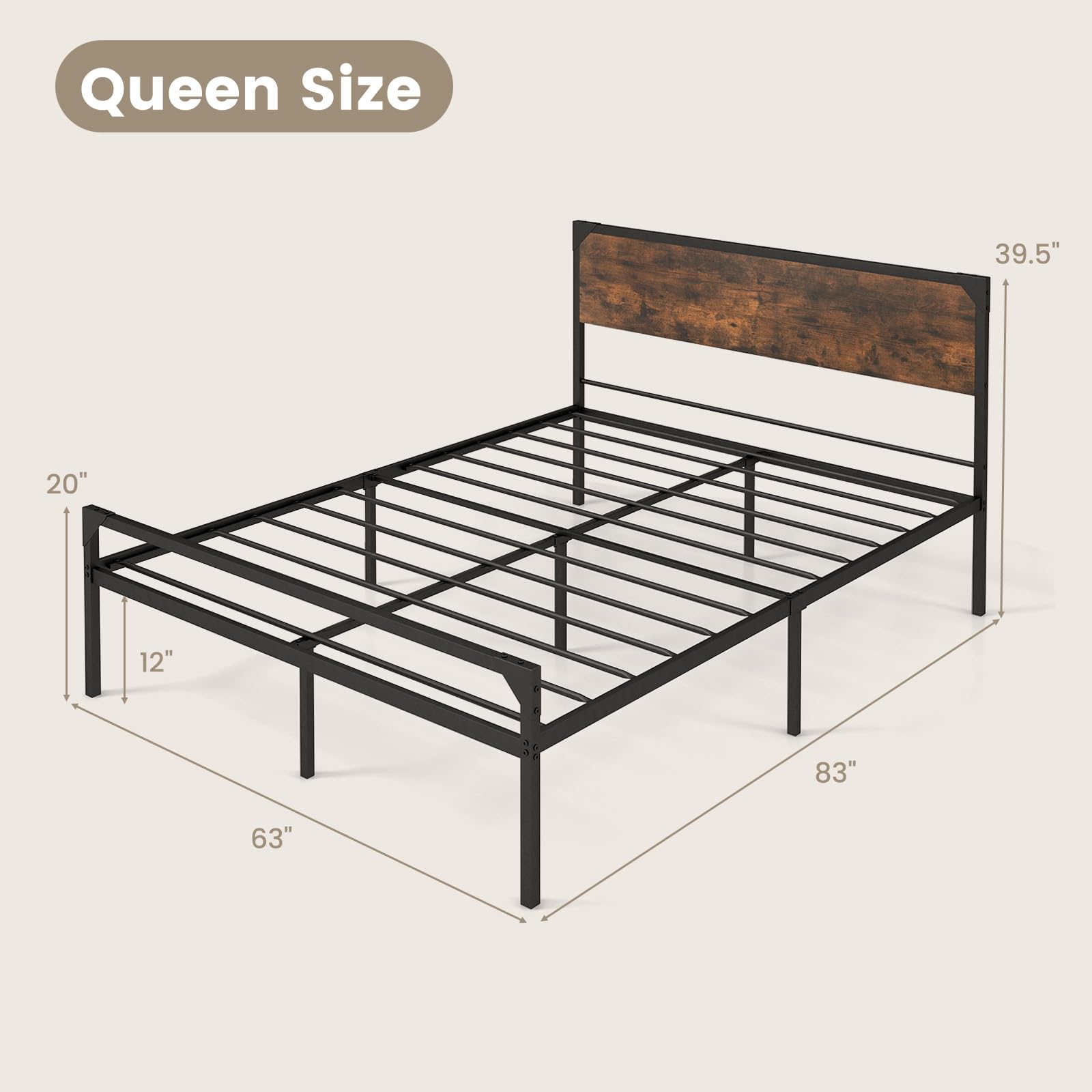 KOMFOTT Metal Platform Bed Frame with Headboard