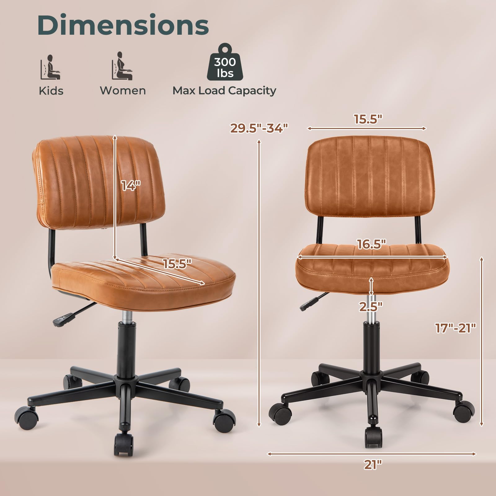 KOMFOTT Leather Office Chair, Retro Swivel Rolling Task Chair Height Adjustable PU Leisure Office Chair