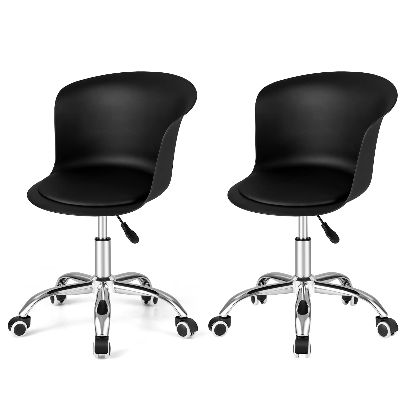 KOMFOTT Home Office Desk Chair Set of 2, Armless Plastic Swivel Rolling Task Chair w/Soft PU Leather Cushion & Universal Casters