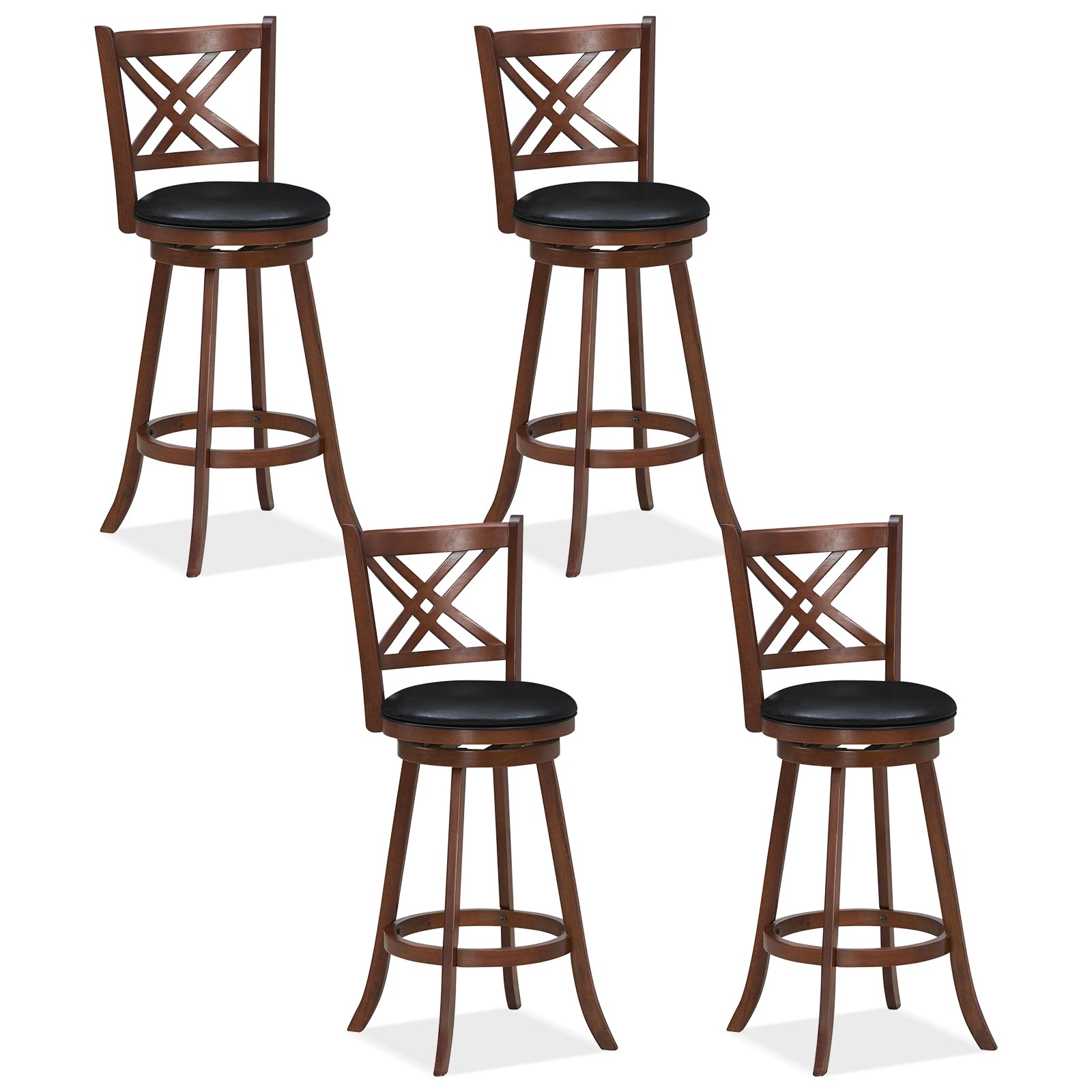 KOMFOTT 360° Swivel Barstools Set of 2/4, 29" Bar Height Bar Chairs with Back & Footrest