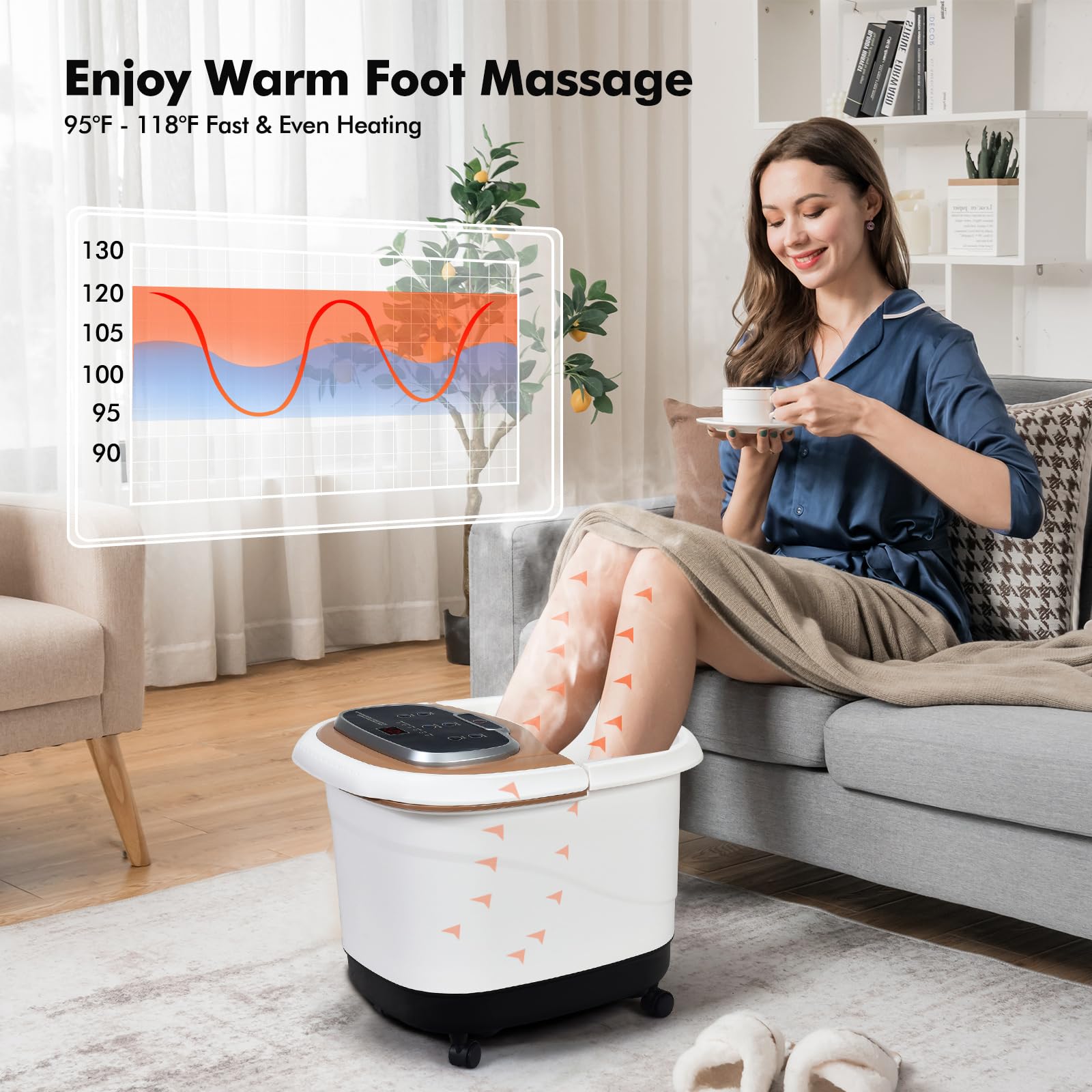 KOMFOTT Foot Spa Bath Massager w/Heat, Adjustable Water Shower, Motorized Shiatsu Massage Balls, Time & Temper Control