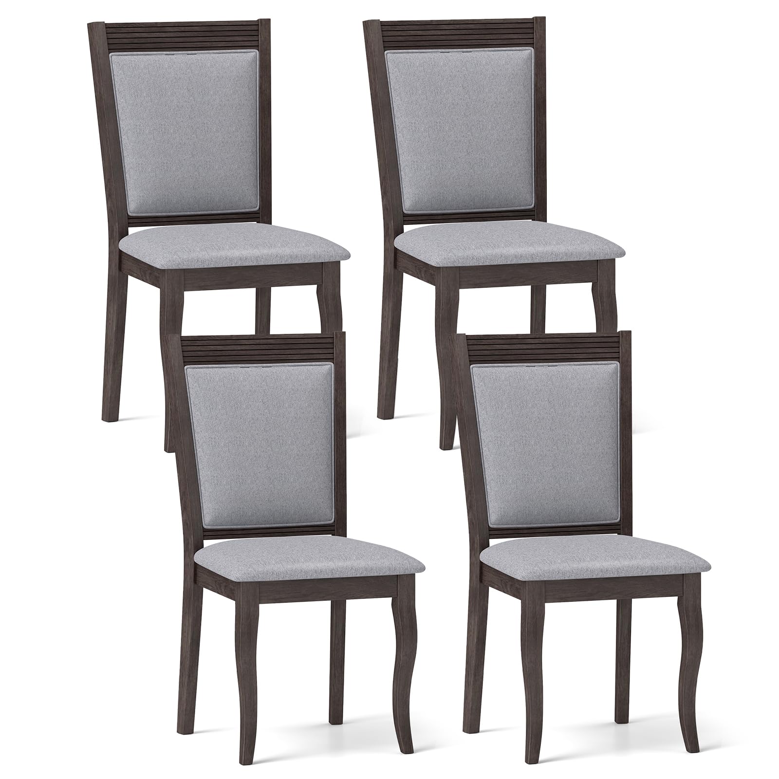 KOMFOTT Wood Dining Chairs Set of 2, Farmhouse Upholstered Kitchen Chairs w/Rubber Wood Frame, Padded Seat, High Backrest