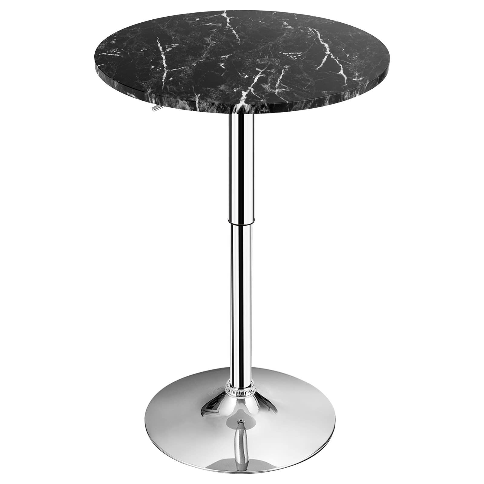 KOMFOTT Round Pub Table Height Adjustable, 360° Swivel Cocktail Pub Table with Sliver Leg and Base