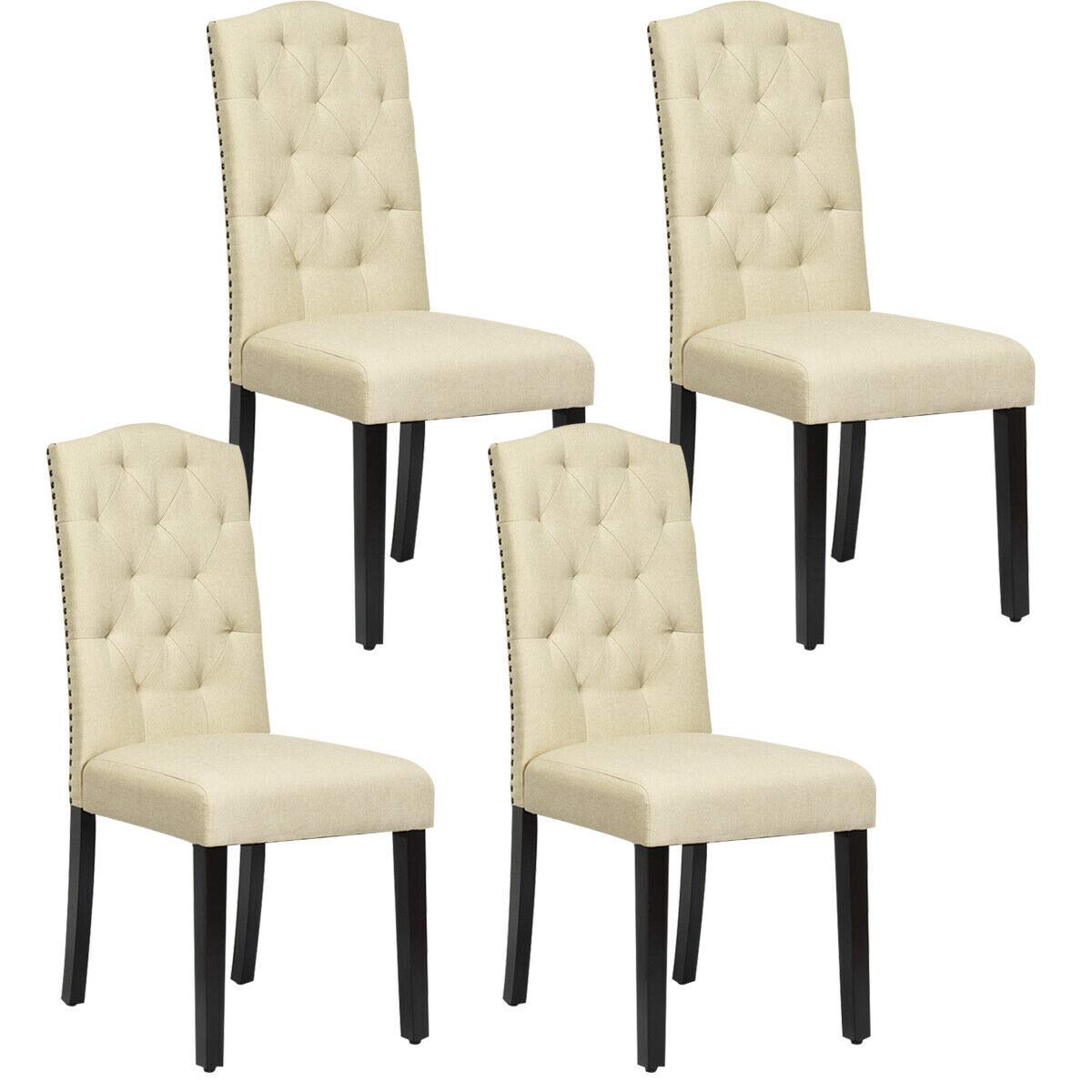 KOMFOTT Set of 2/4 Tufted Fabric Dining Chairs with Padded Seat and Tall Backrest