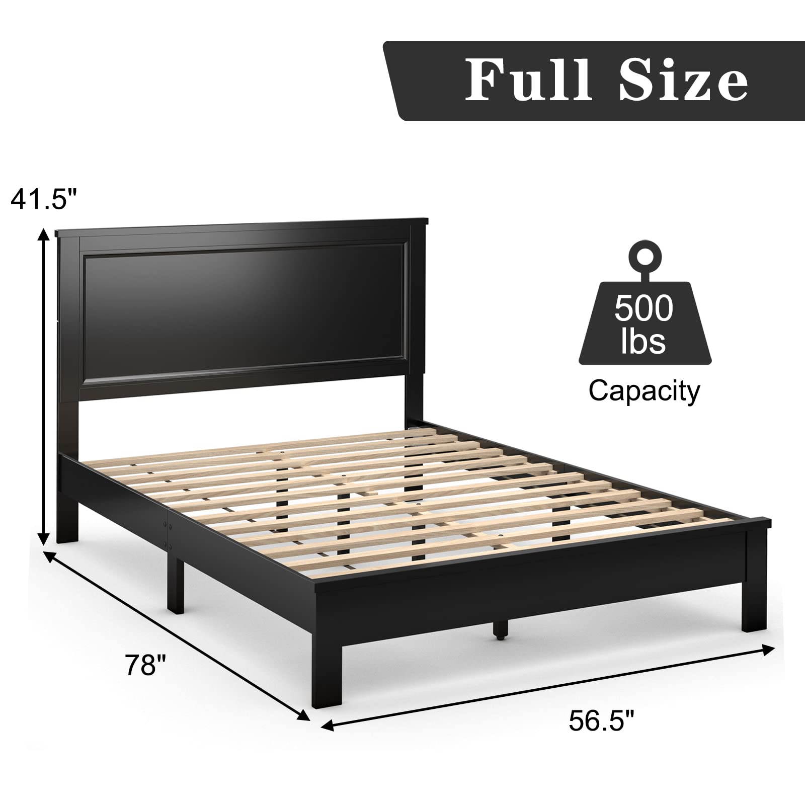 KOMFOTT Wood Platform Bed Frame with Headboard, Wooden Slat Support & Under Bed Storage