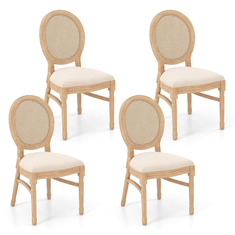 KOMFOTT Wood Dining Chairs Set of 2/4, Farmhouse Upholstered Dining Room Chair with Rattan Backrest