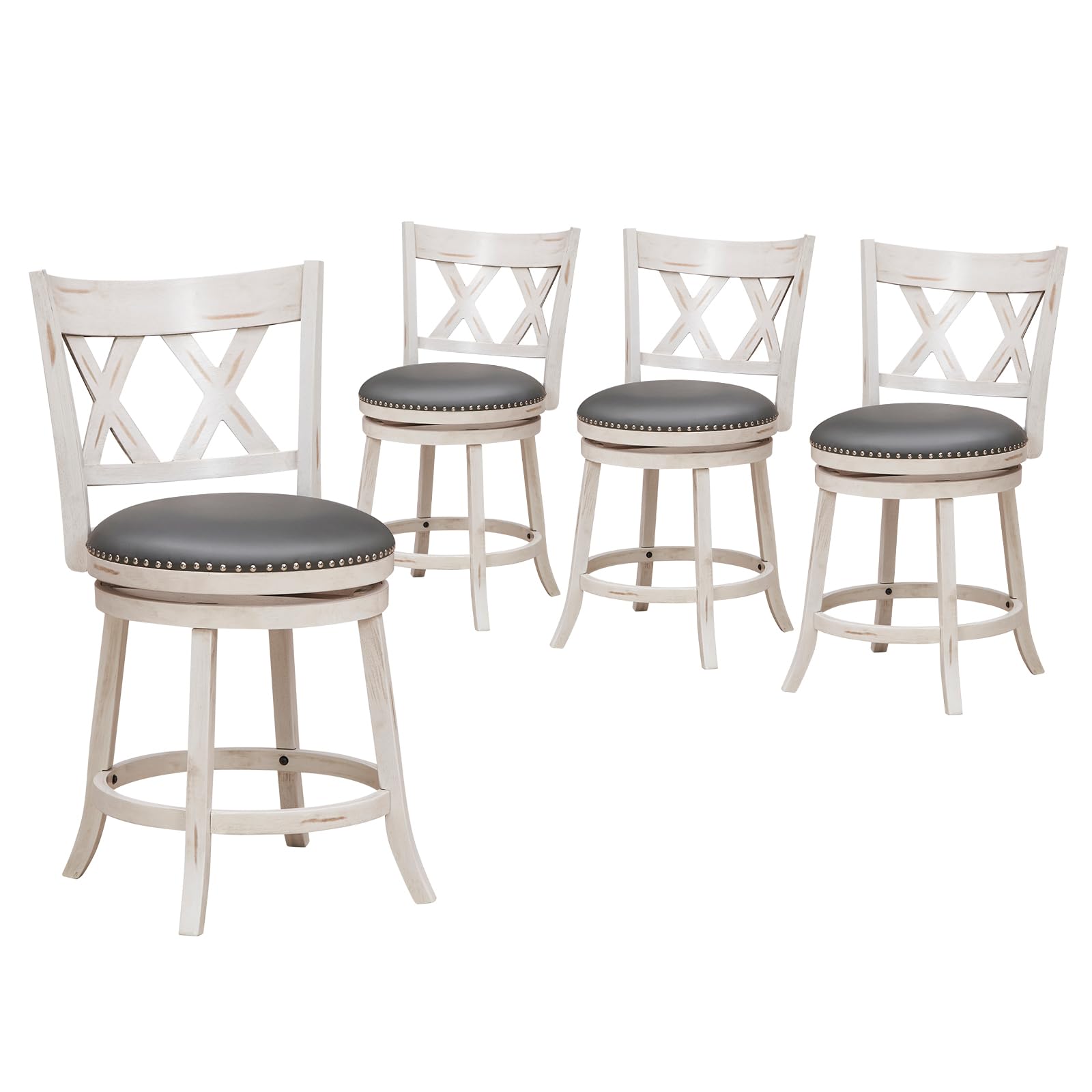 KOMFOTT 25.5" Bar Stools Set of 2/4, Swivel Counter Height Stools w/Back, 20" Wide Padded Seat, Rubber Wood Frame