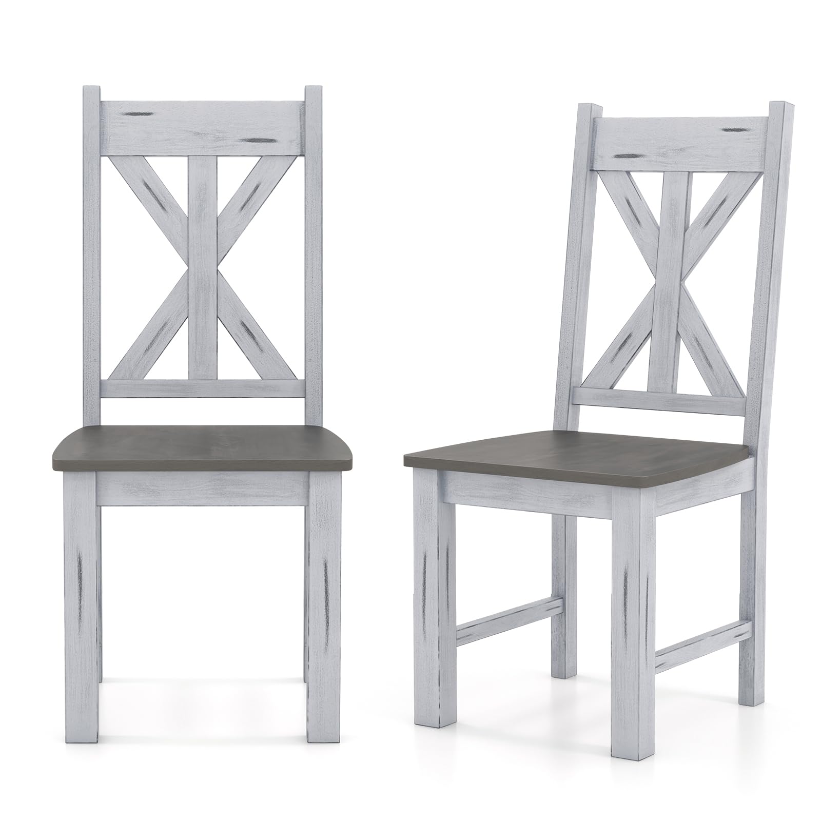 KOMFOTT Retro Wooden Dining Chairs Set of 2, Farmhouse Kitchen Chairs w/Rubber Wood Frame, Elegant Hollowed Backrest