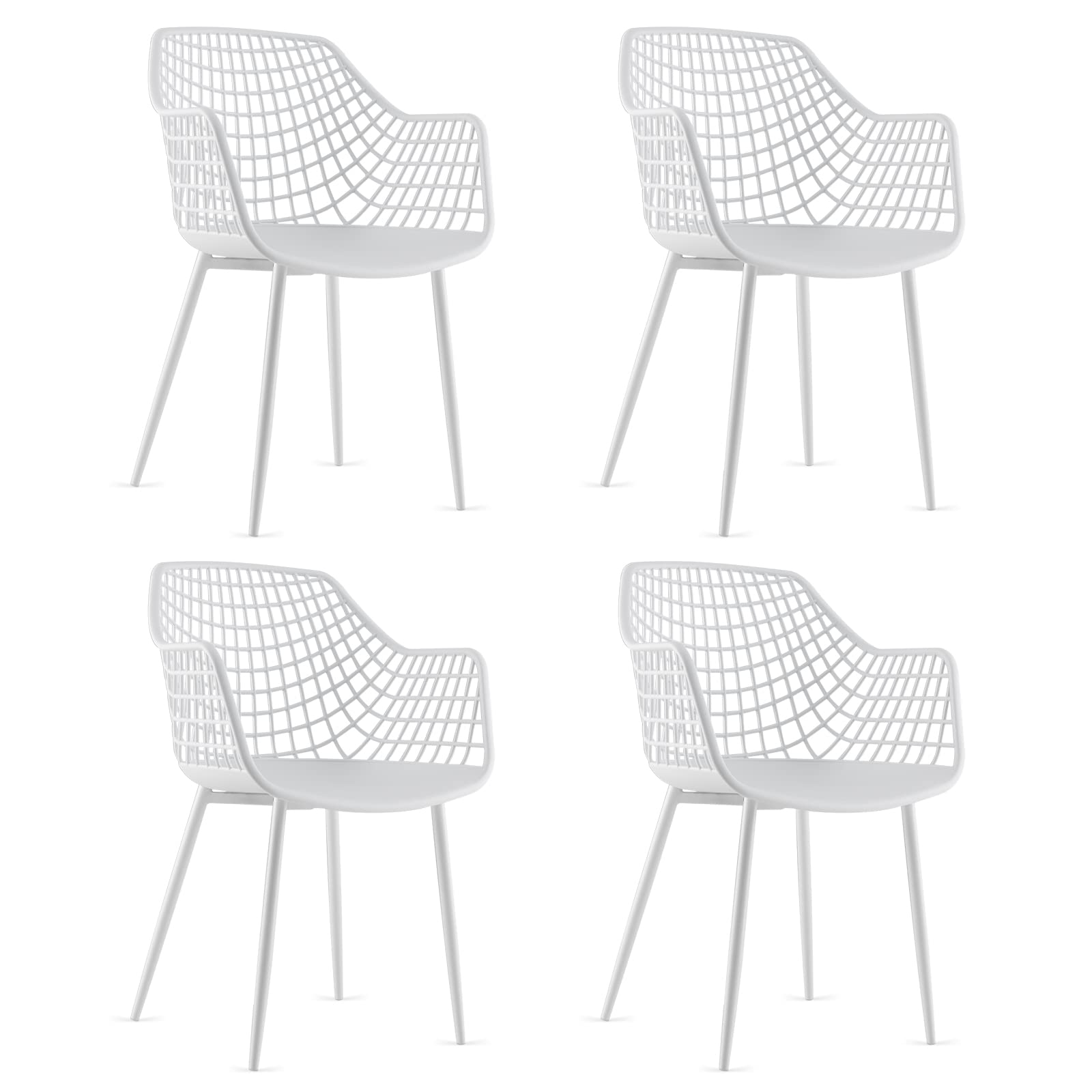 KOMFOTT Modern Dining Chairs Set of 4 - Arm Chair with 15" High Backrest, Powder-Coated Metal Legs, Anti-Slip Foot Pads