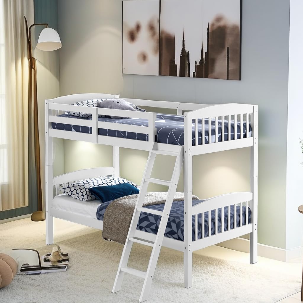 KOMFOTT Twin Over Twin Bunk Beds, Convertible Into Two Individual Solid Rubberwood Beds