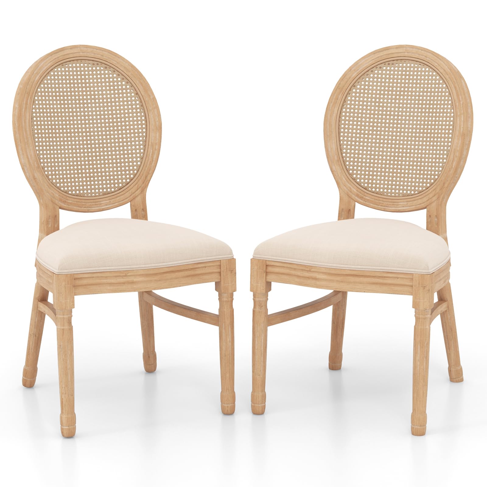 KOMFOTT Wood Dining Chairs Set of 2/4, Farmhouse Upholstered Dining Room Chair with Rattan Backrest