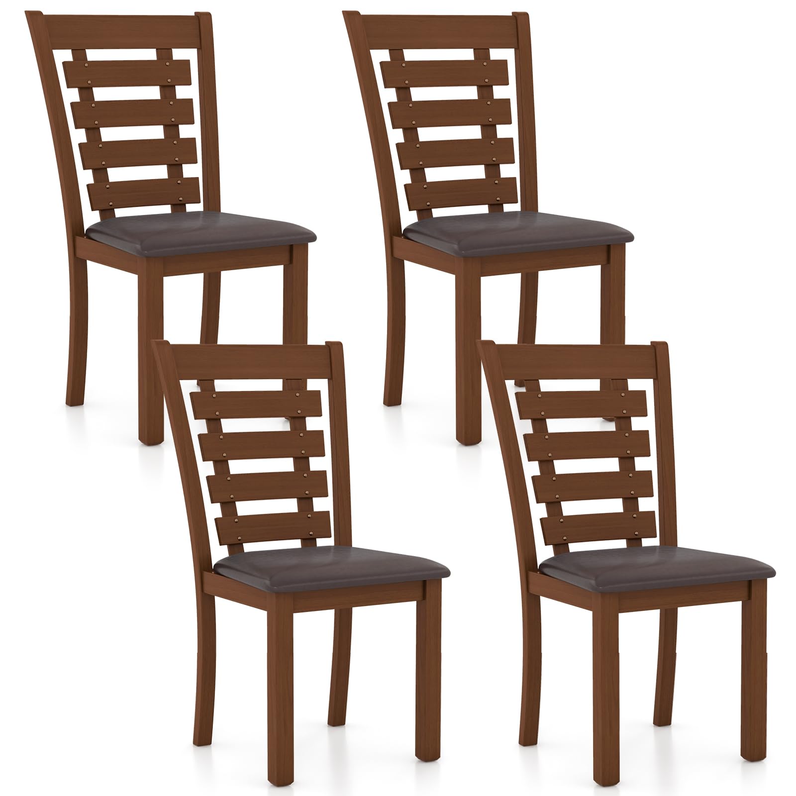 KOMFOTT Wood Dining Chairs Set of 2/4, Farmhouse High Back PU Leather Dining Room Chair