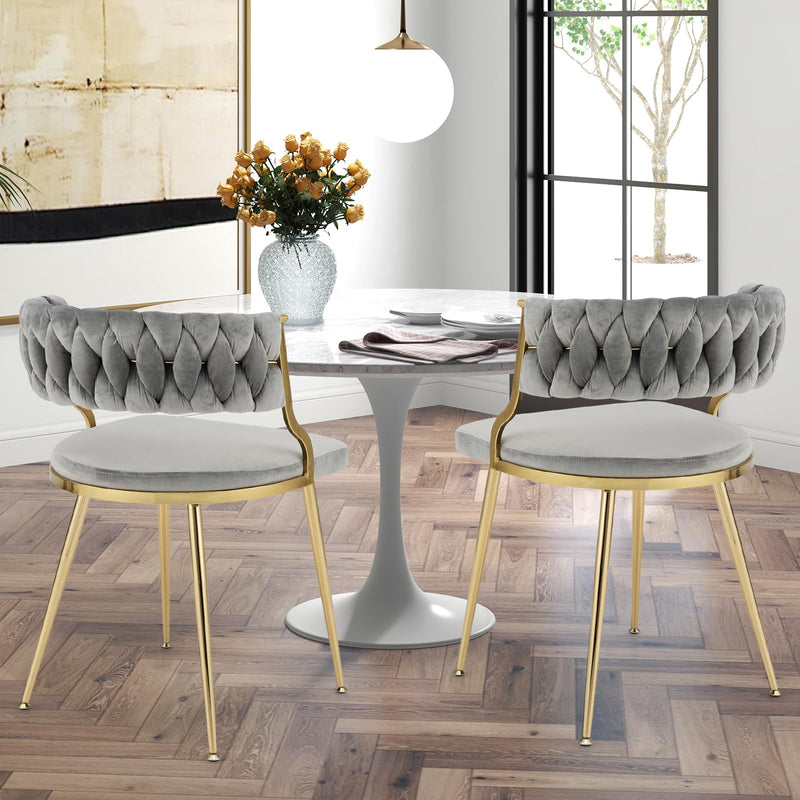 KOMFOTT Velvet Dining Chairs Set of 2/4, Upholstered Open-back Dining Chairs with Golden Metal Frame