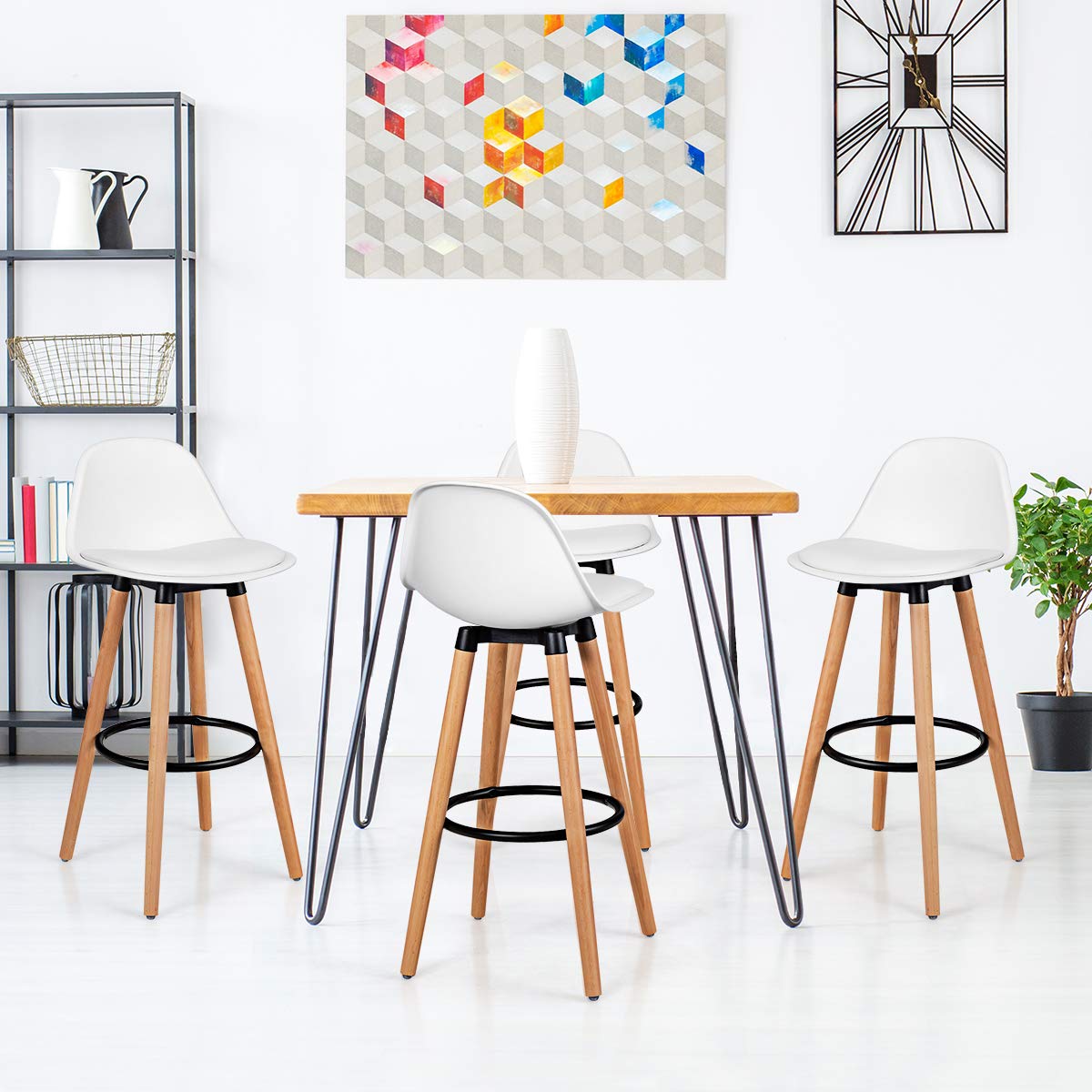 KOMFOTT Bar Stools Set of 4, Modern Armless Kitchen Stool with Soft PU Leather Seat