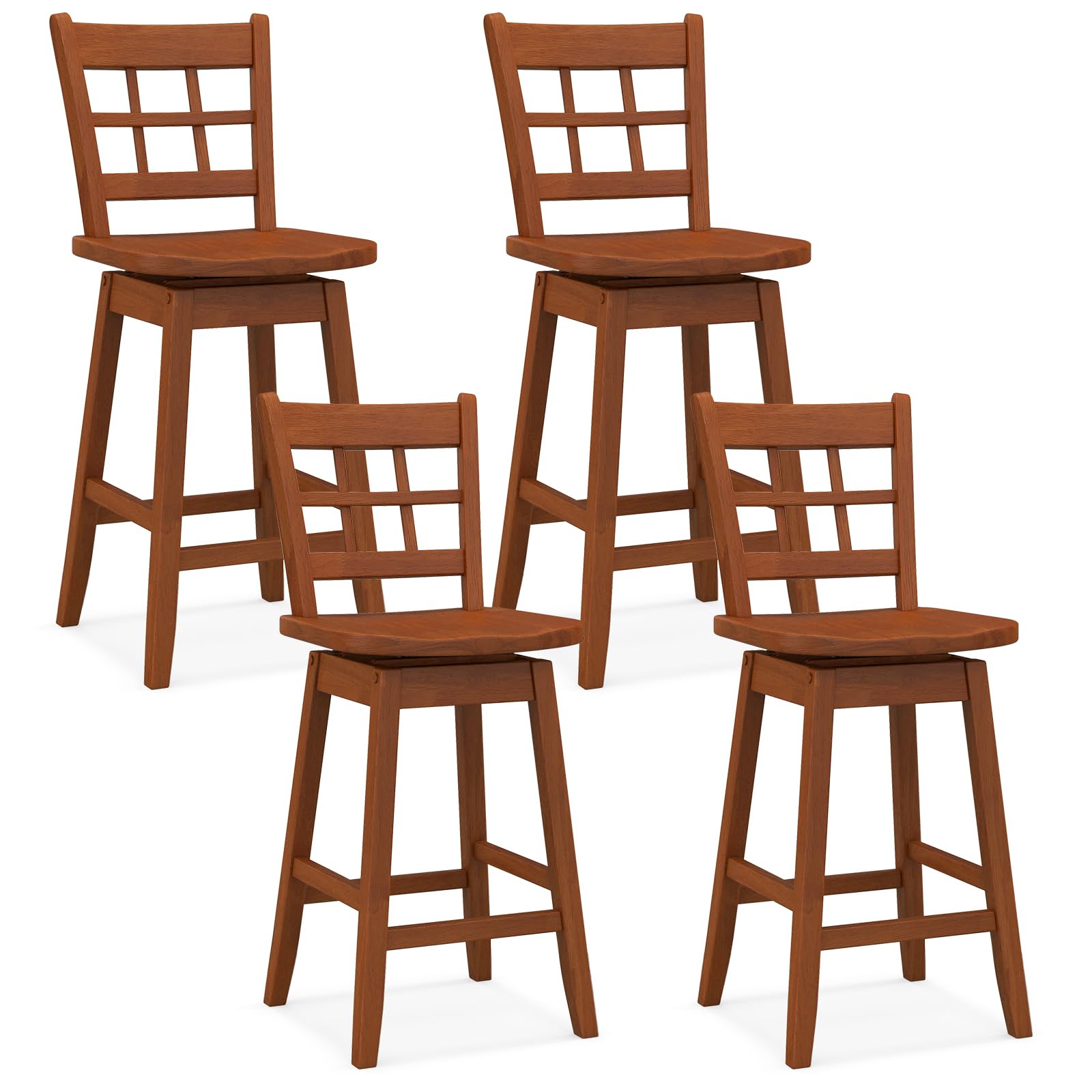 KOMFOTT 24.5" Bar Stools Set of 2/4, Farmhouse Swivel Barstools with 6-Grid Hollow Back & Ergonomic Contoured Seat, Footrest