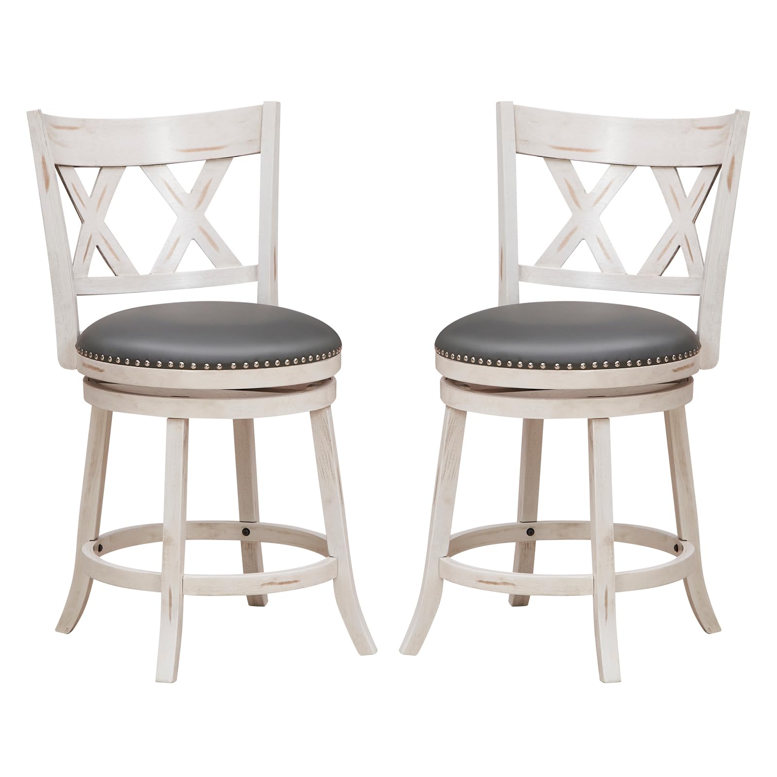 KOMFOTT 25.5" Bar Stools Set of 2/4, Swivel Counter Height Stools w/Back, 20" Wide Padded Seat, Rubber Wood Frame