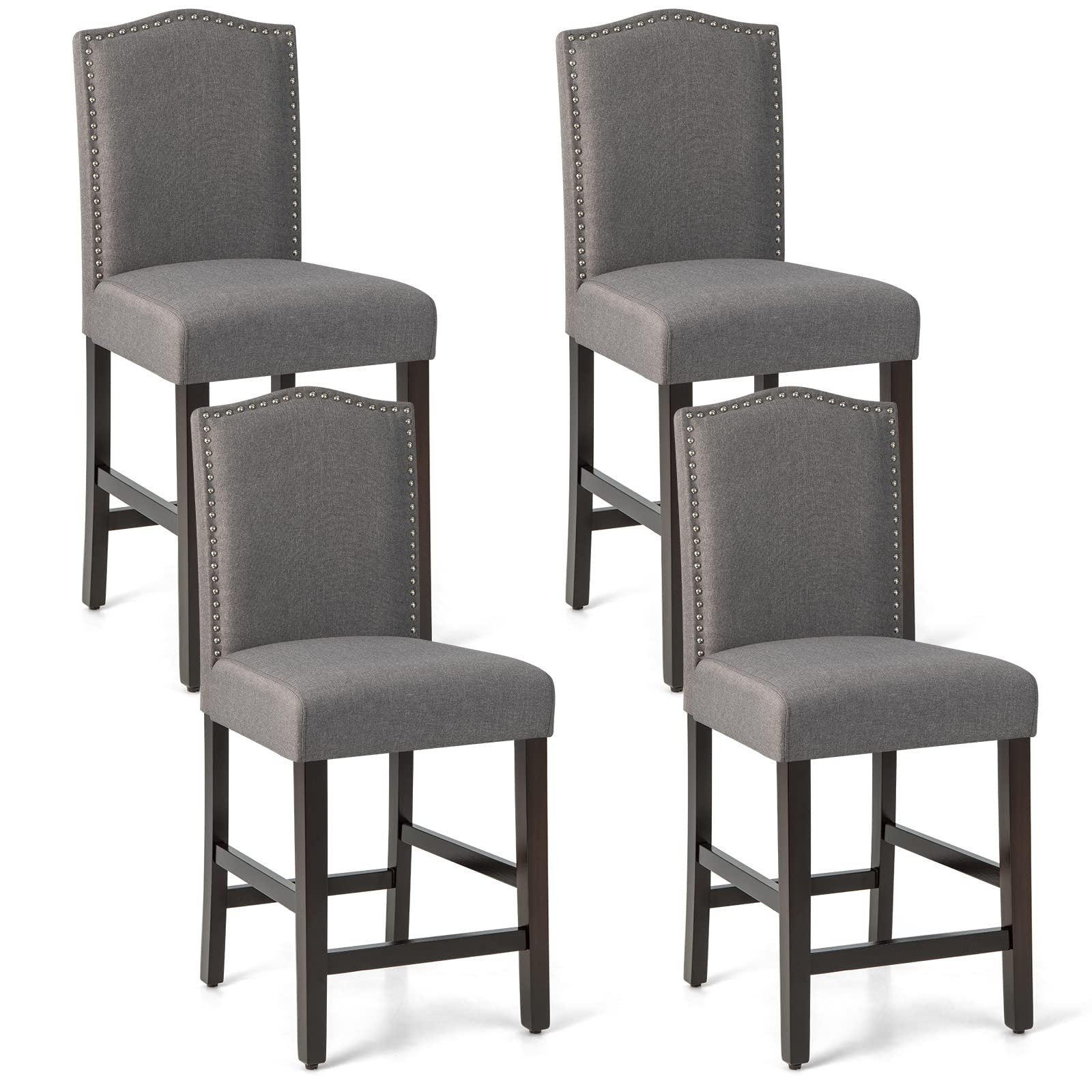 KOMFOTT Bar Stools Set of 2, 25" Counter Height Bar Dining Chairs with Rubber Wood Legs, Footrest