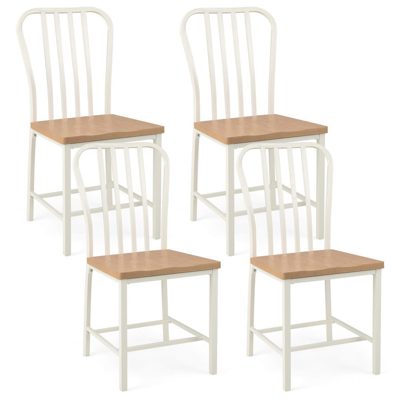 KOMFOTT Dining Chairs Set of 2, Farmhouse Kitchen Chairs with Slat Back, Solid Metal Frame