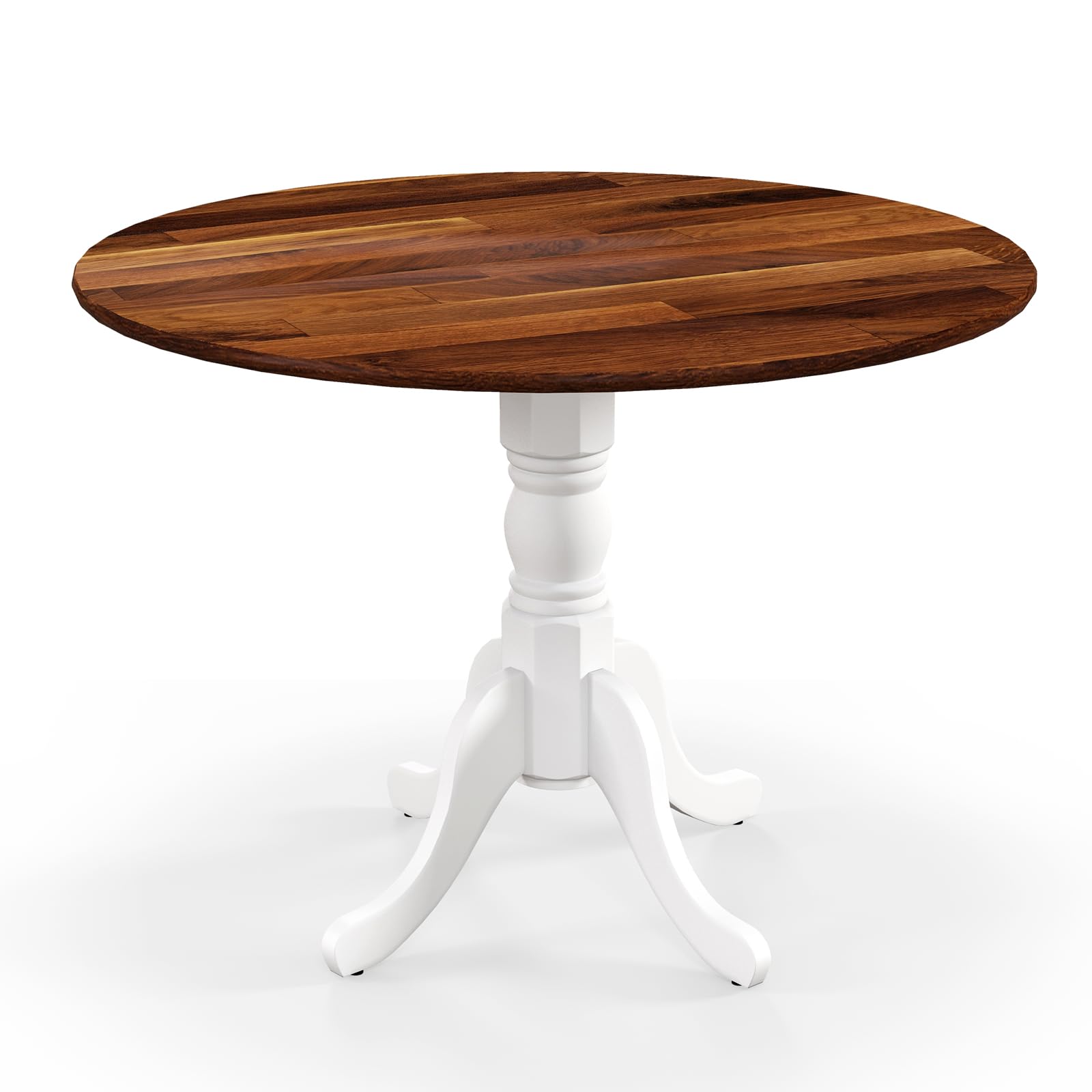 KOMFOTT Round Dining Table, 40" D X 29" H, Rubber Wood Pedestal Table W/Round Tabletop & Curved Trestle Legs