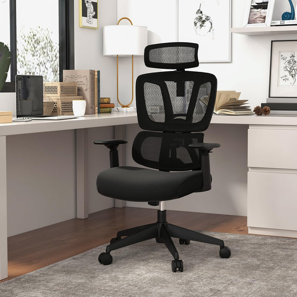 KOMFOTT Ergonomic Office Chair - Mesh Desk Chair with Adjustable Lumbar Support, Headrest & Armrests