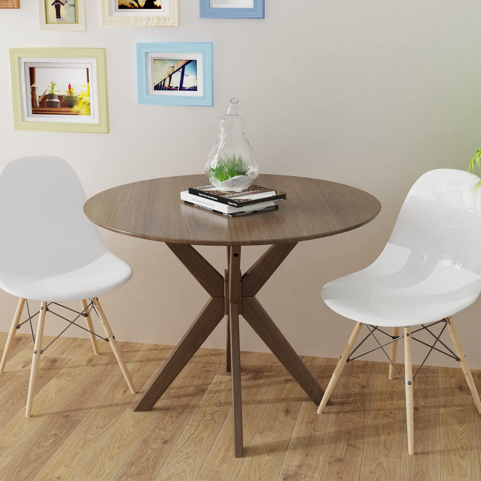 KOMFOTT 36 Inch Round Wood Dining Table with Intersecting Pedestal Base