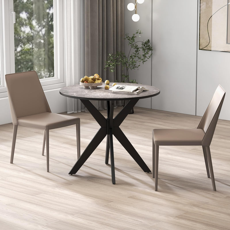 KOMFOTT 36" Round Wood Dining Table, Farmhouse Kitchen Table w/Intersecting Pedestal Base & Solid Wood Legs