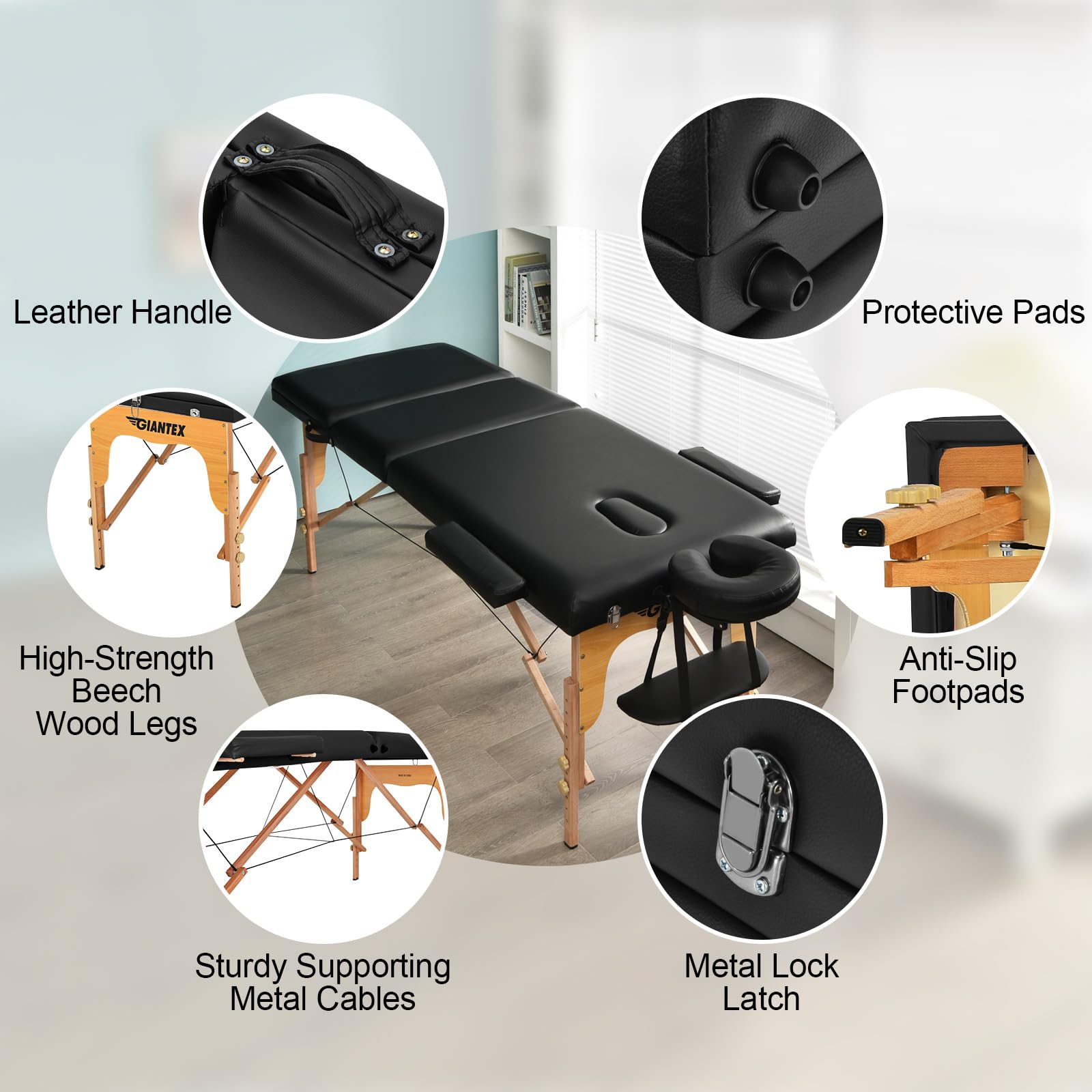 KOMFOTT Portable 3 Sections 84inch Folding Massage Table with Carry Case