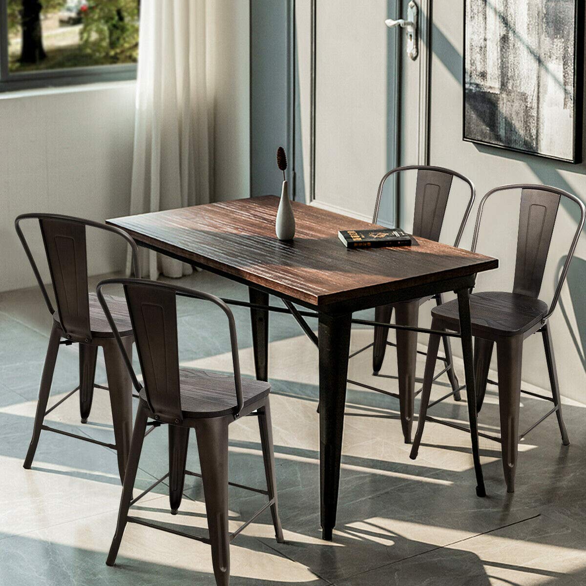 KOMFOTT Dining Chairs Set of 4, Metal Counter Height Bar Stools Stackable Industrial Vintage Tolix Style