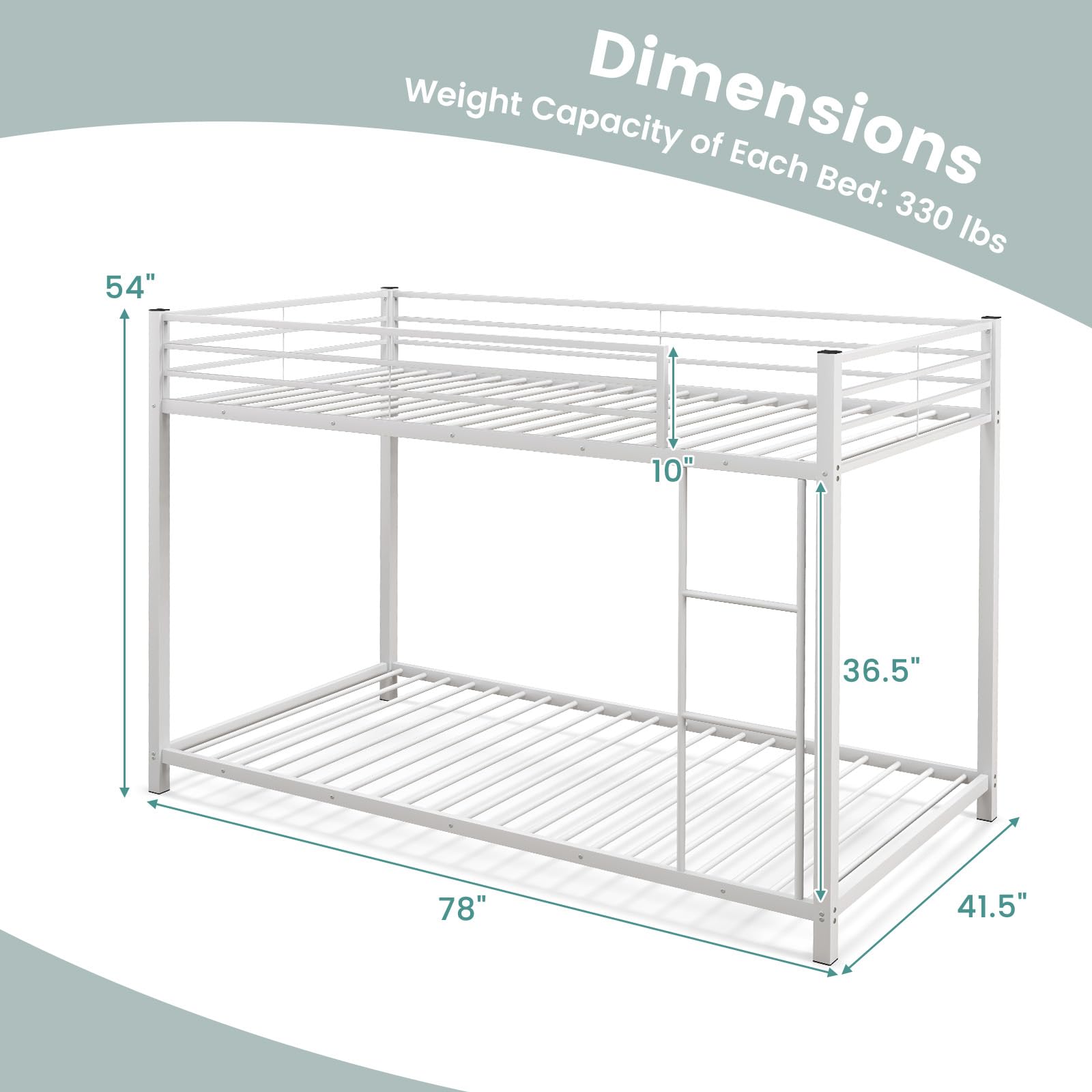 KOMFOTT Twin Over Twin Metal Low Floor Bunk Bed with Safety Guard Rail & Ladder