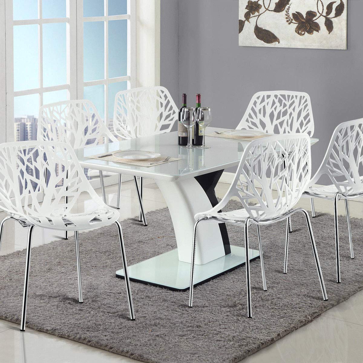 KOMFOTT Set of 6 Modern Stackable Dining Chairs with Plastic Feet Pads