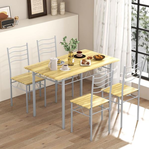 KOMFOTT 5 Piece Dining Table Set with 4 Chairs, Metal Frame Wood Like Tabletop Kitchen Furniture