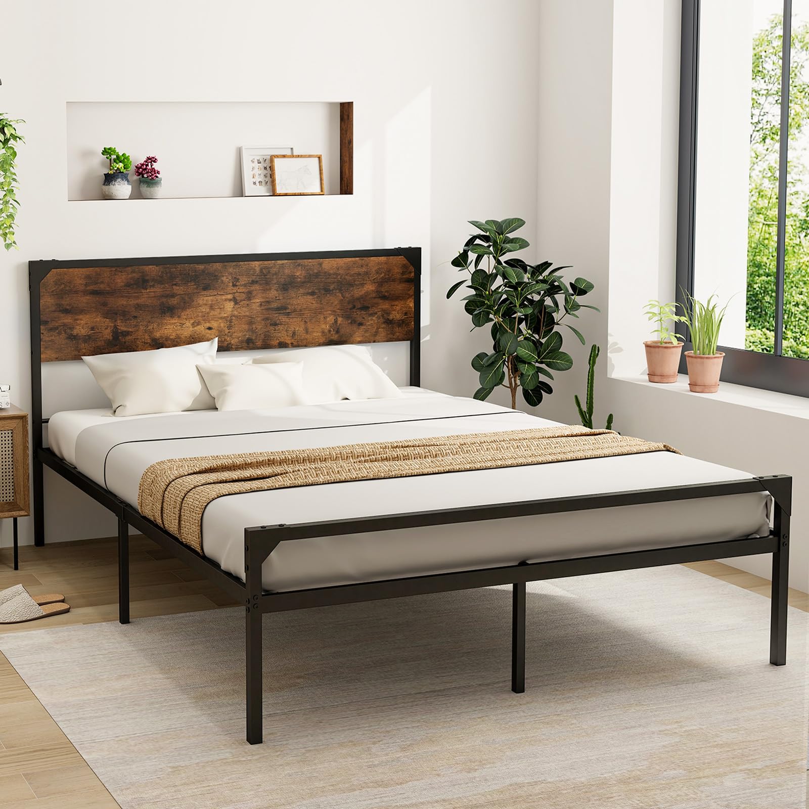 KOMFOTT Metal Platform Bed Frame with Headboard