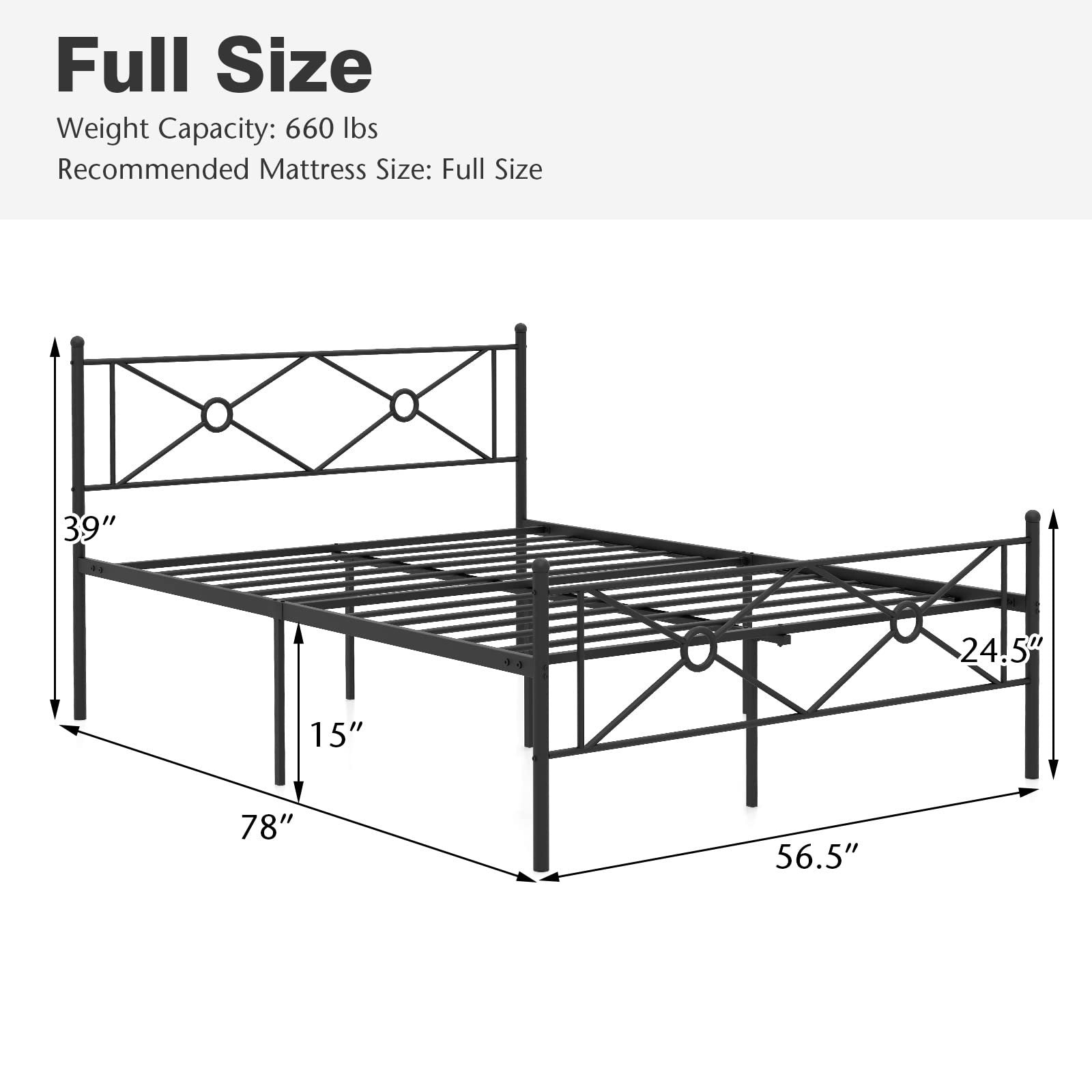 KOMFOTT Metal Bed Frame, Platform Bed Frame with Headboard & Footboard, Noise Free