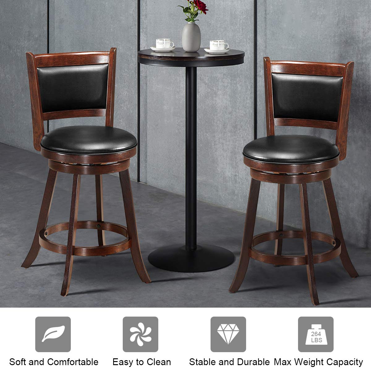 KOMFOTT Bar Stools Set of 1/2 360 Degree Swivel, Accent Wooden Swivel Seat Counter Height Bar Stool