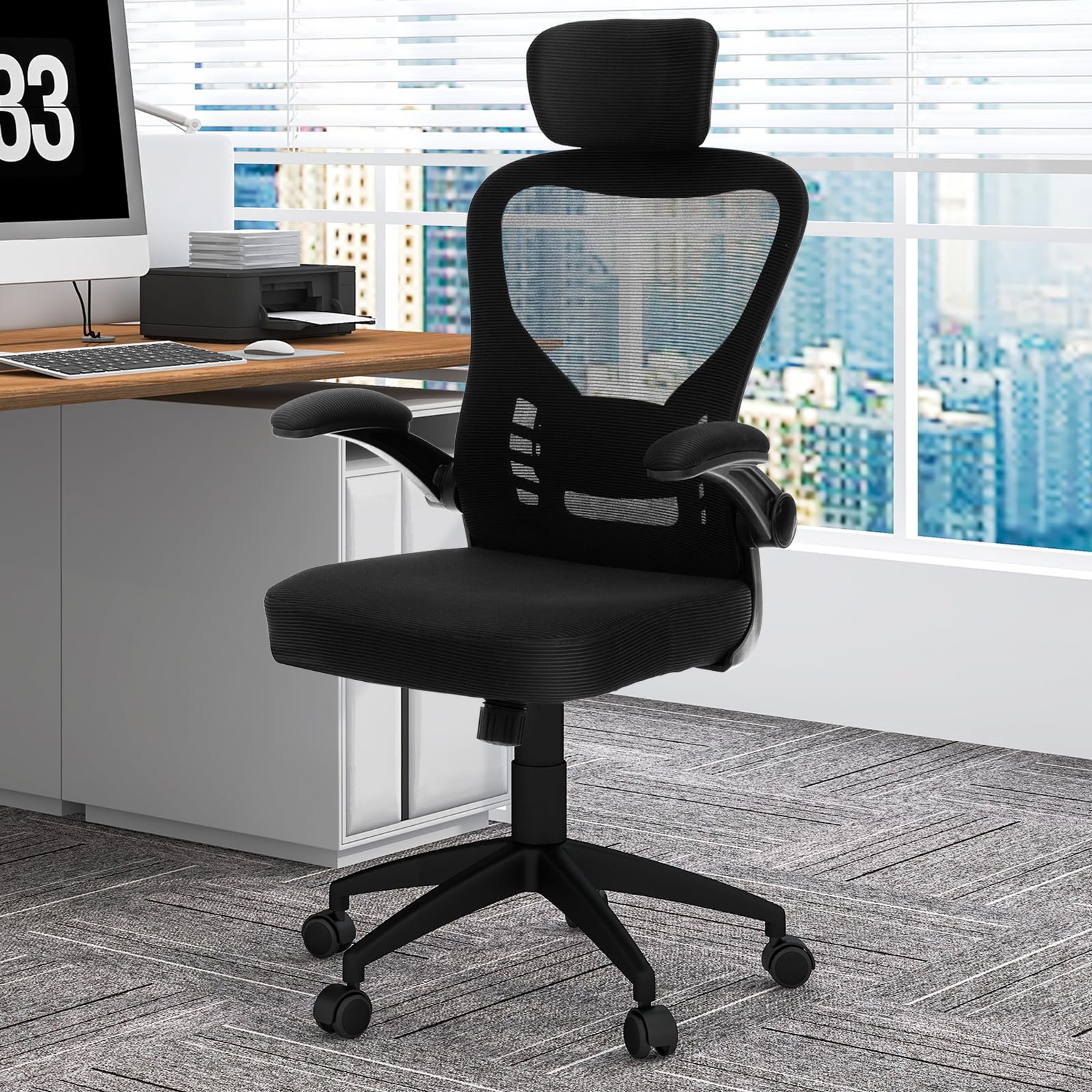 KOMFOTT Ergonomic Mesh Office Chair, Home Office Desk Chair with Adjustable Headrest and Lumbar Support