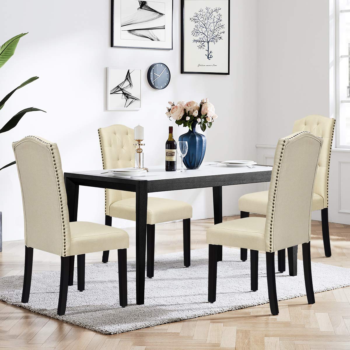 KOMFOTT Set of 2/4 Tufted Fabric Dining Chairs with Padded Seat and Tall Backrest