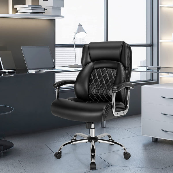 KOMFOTT 500LBS Big and Tall Office Chair, Wide Seat Large Leather Executive Chair with Heavy Duty Metal Base
