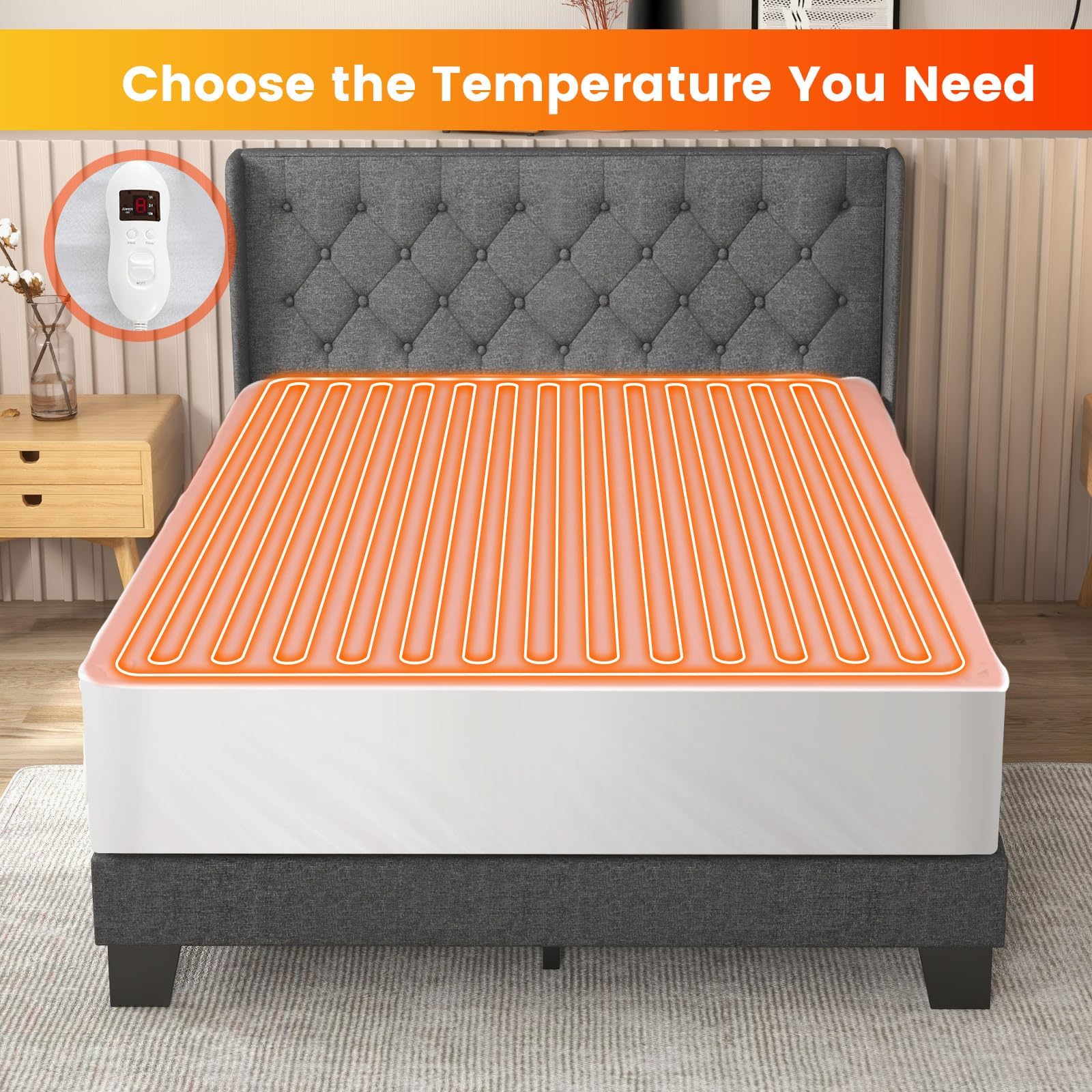 KOMFOTT Heated Mattress Pad Twin, Single Electric Mattress Pad Bed Warmer with 8 Heat Settings & 10H Timer, Overheat Protection, Machine Washable