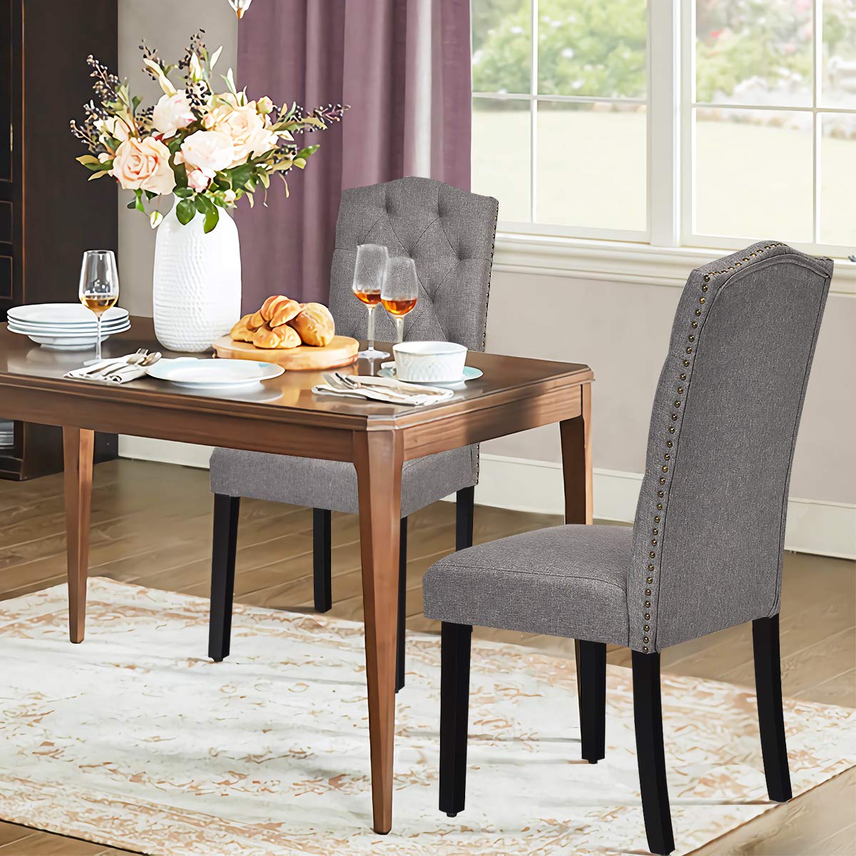 KOMFOTT Set of 2/4 Tufted Fabric Dining Chairs with Padded Seat and Tall Backrest